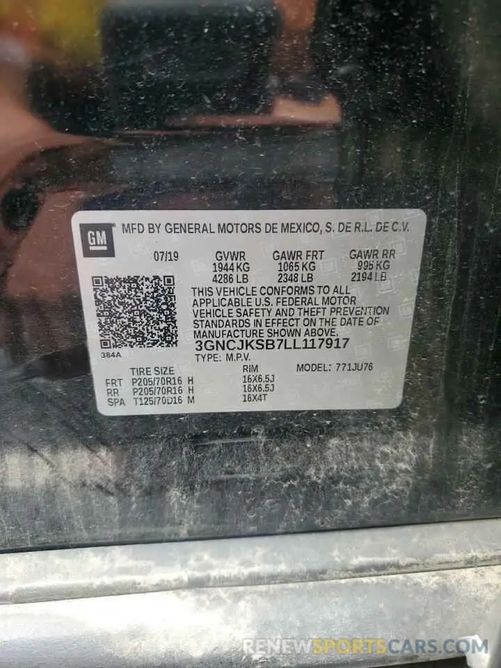 12 fotografías del automóvil dañado 3GNCJKSB7LL117917 CHEVROLET TRAX 2020