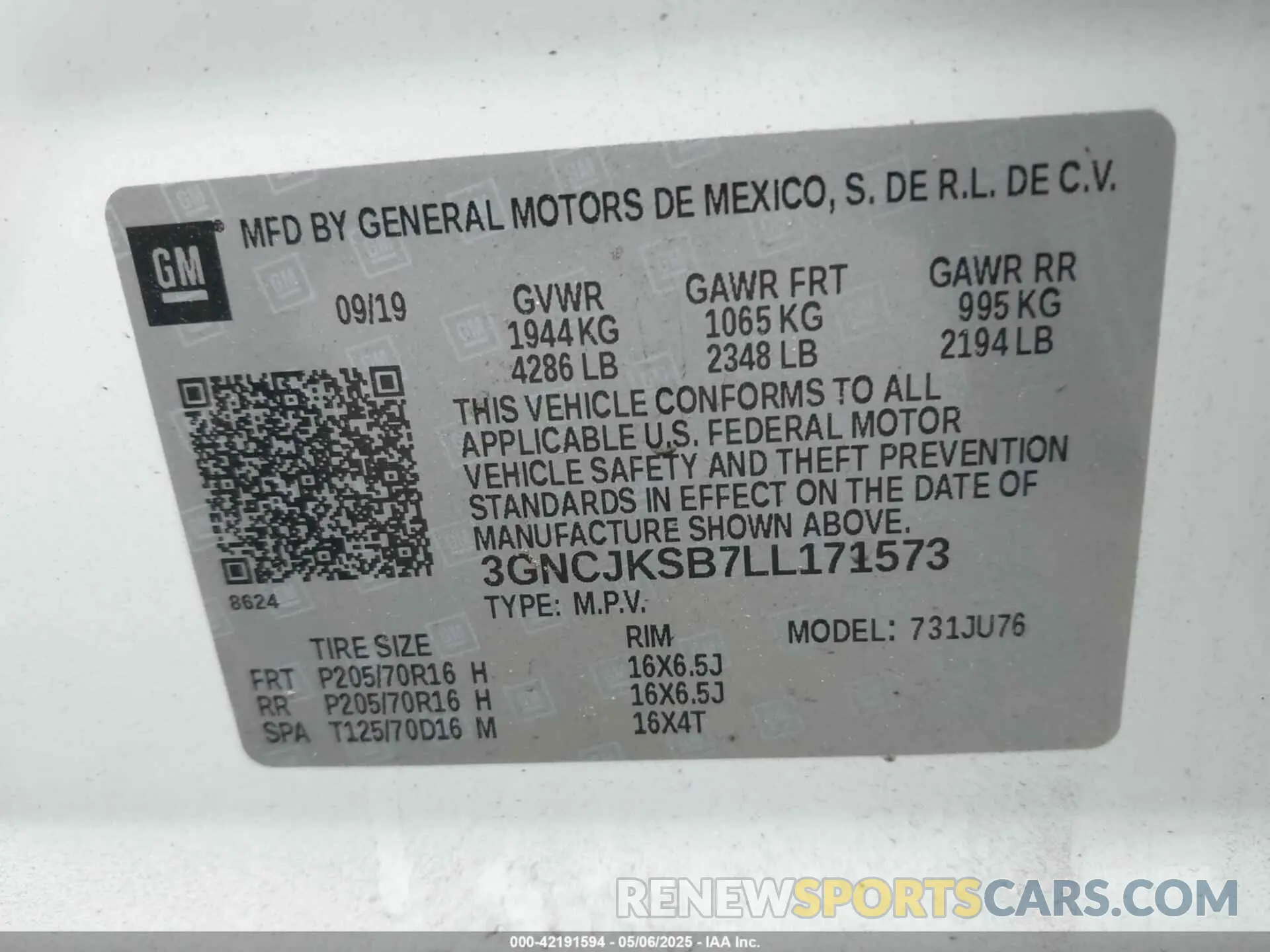 9 fotografías del automóvil dañado 3GNCJKSB7LL171573 CHEVROLET TRAX 2020