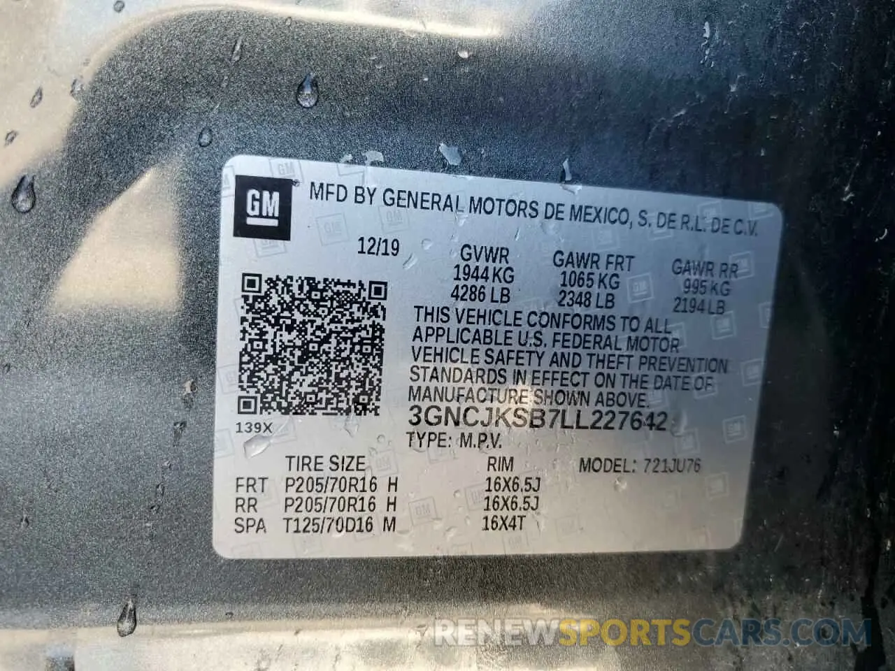 13 fotografías del automóvil dañado 3GNCJKSB7LL227642 CHEVROLET TRAX 2020