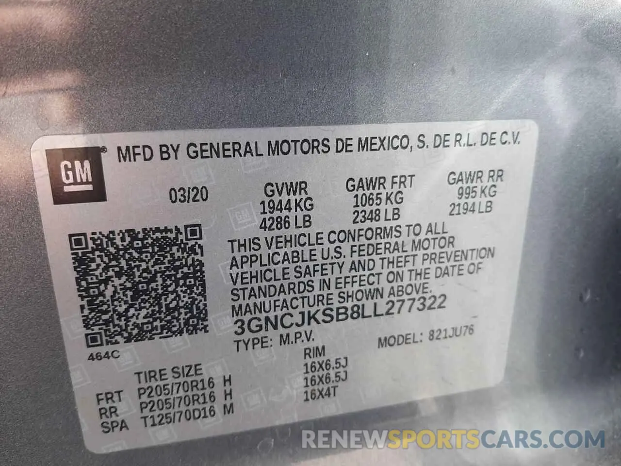 12 fotografías del automóvil dañado 3GNCJKSB8LL277322 CHEVROLET TRAX 2020