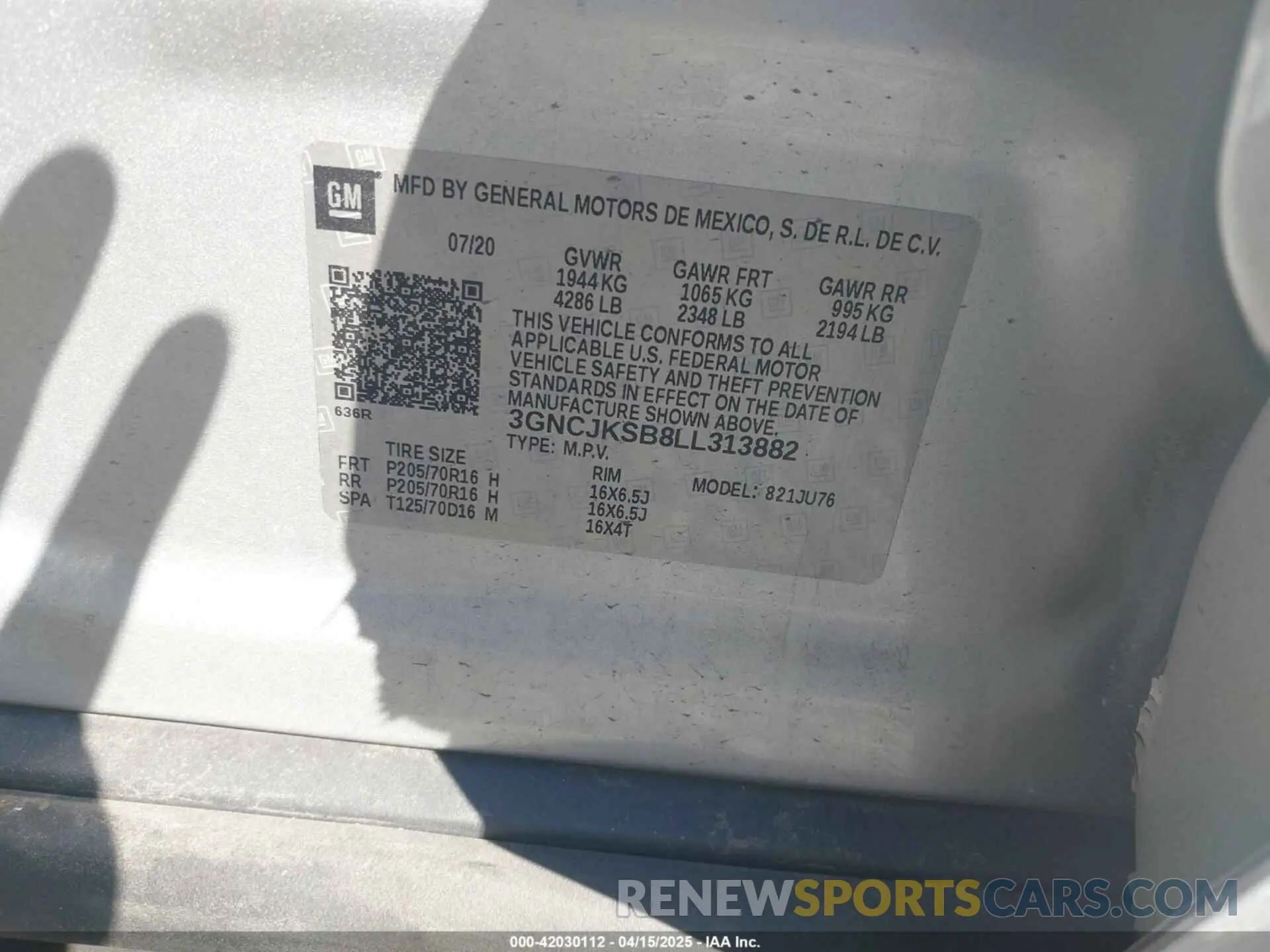 9 fotografías del automóvil dañado 3GNCJKSB8LL313882 CHEVROLET TRAX 2020