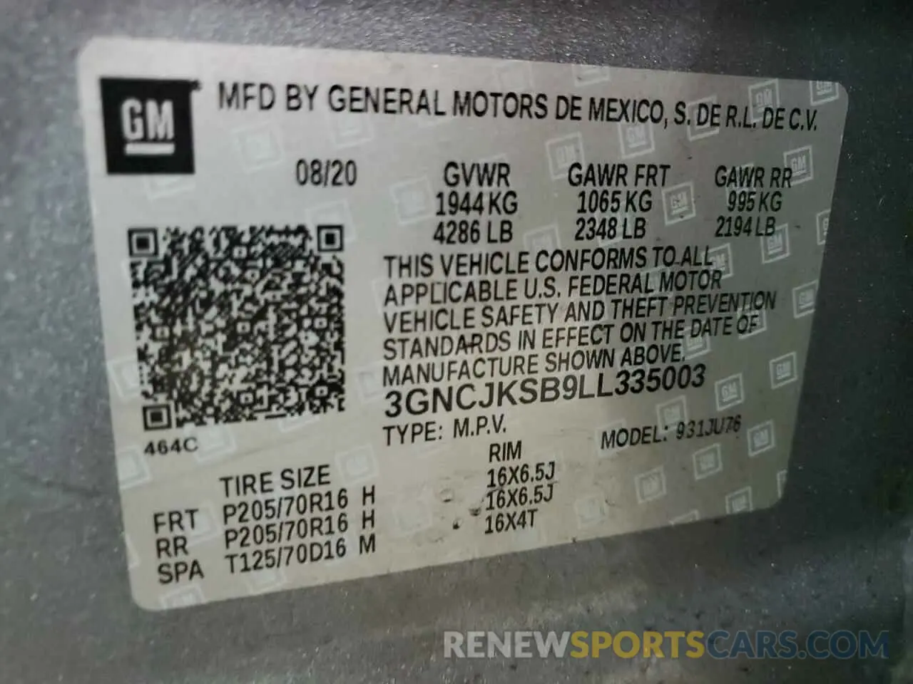 14 fotografías del automóvil dañado 3GNCJKSB9LL335003 CHEVROLET TRAX 2020