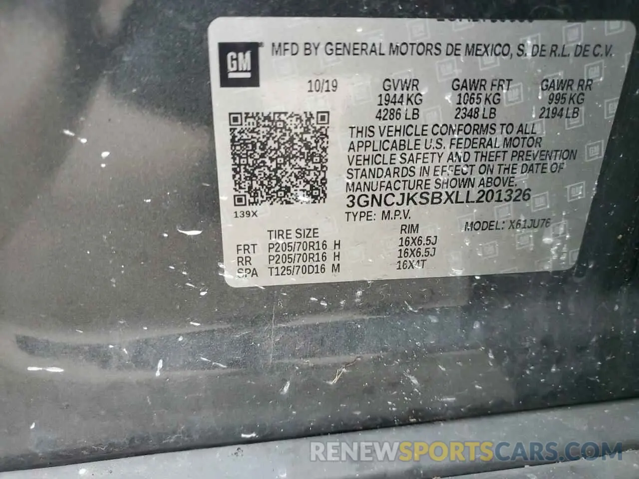 13 fotografías del automóvil dañado 3GNCJKSBXLL201326 CHEVROLET TRAX 2020