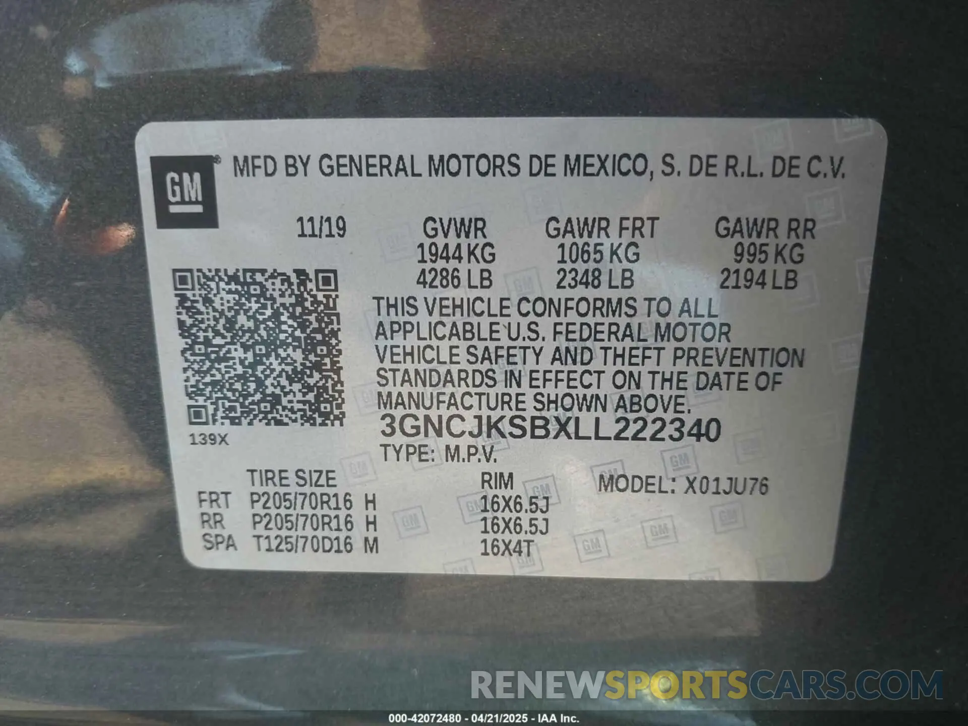 9 fotografías del automóvil dañado 3GNCJKSBXLL222340 CHEVROLET TRAX 2020