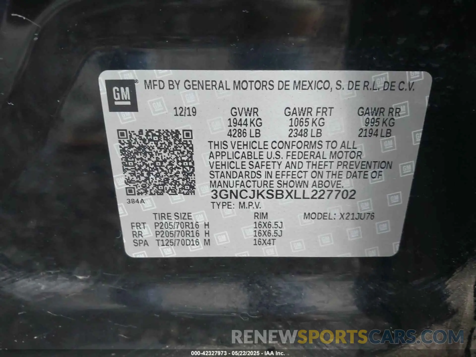 9 fotografías del automóvil dañado 3GNCJKSBXLL227702 CHEVROLET TRAX 2020