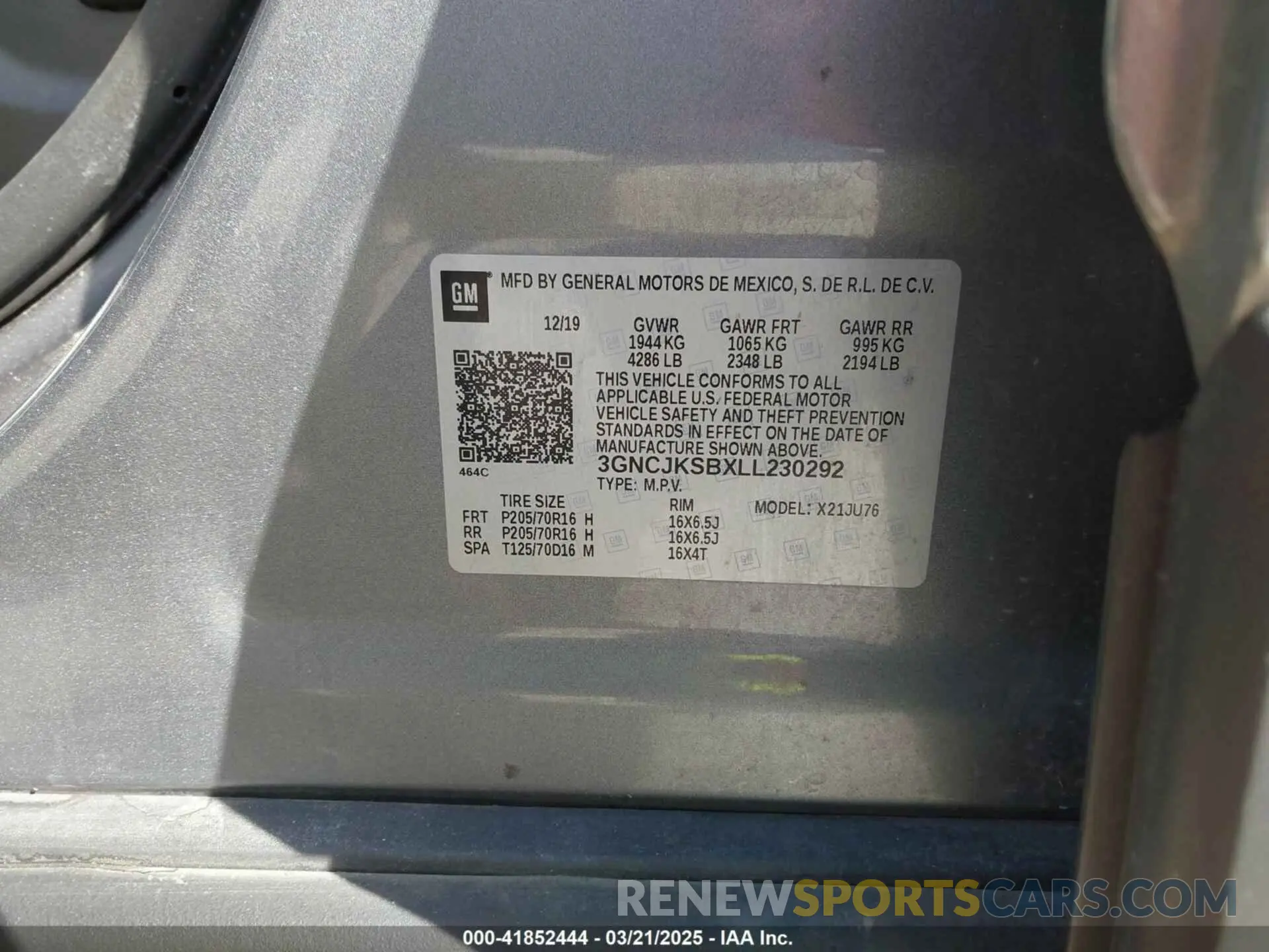 9 fotografías del automóvil dañado 3GNCJKSBXLL230292 CHEVROLET TRAX 2020