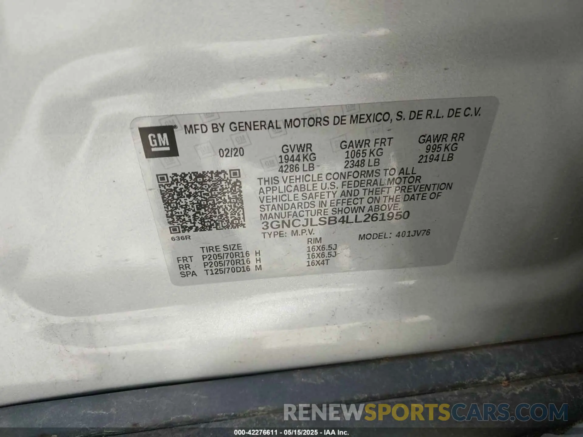 9 fotografías del automóvil dañado 3GNCJLSB4LL261950 CHEVROLET TRAX 2020