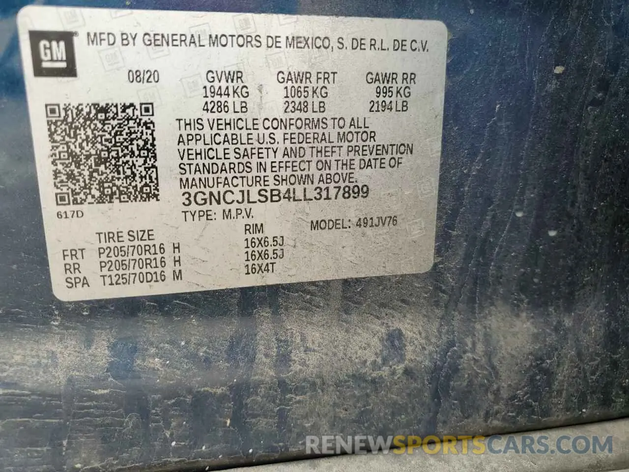 13 fotografías del automóvil dañado 3GNCJLSB4LL317899 CHEVROLET TRAX 2020