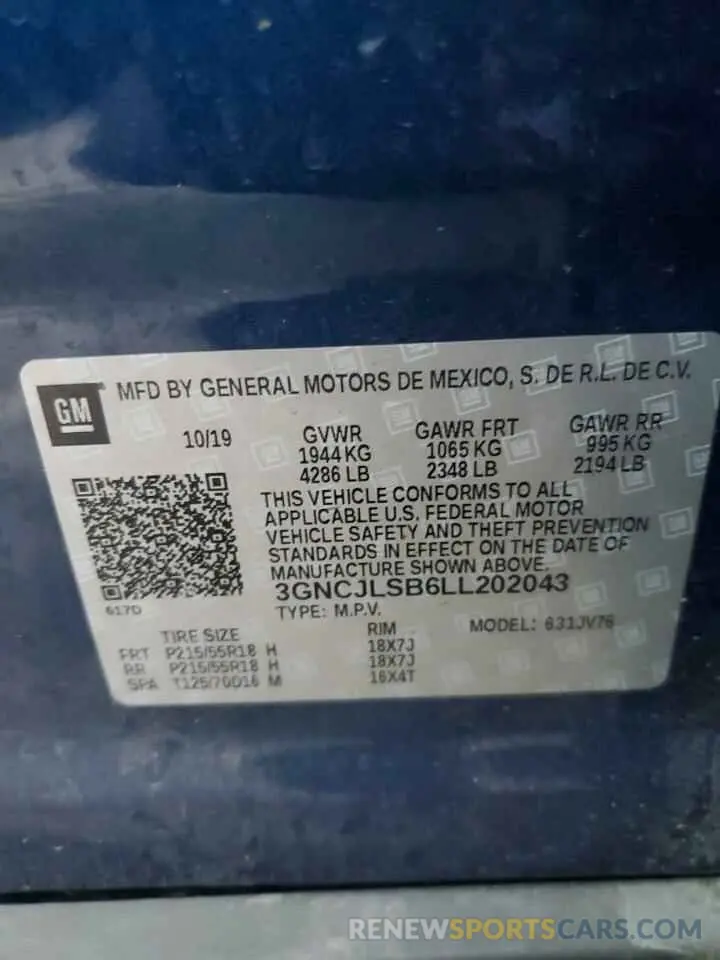 15 fotografías del automóvil dañado 3GNCJLSB6LL202043 CHEVROLET TRAX 2020