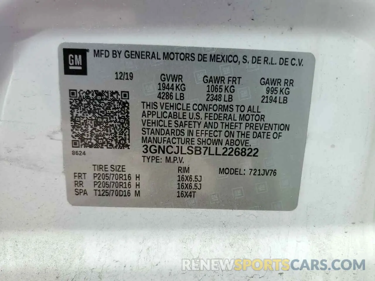13 fotografías del automóvil dañado 3GNCJLSB7LL226822 CHEVROLET TRAX 2020