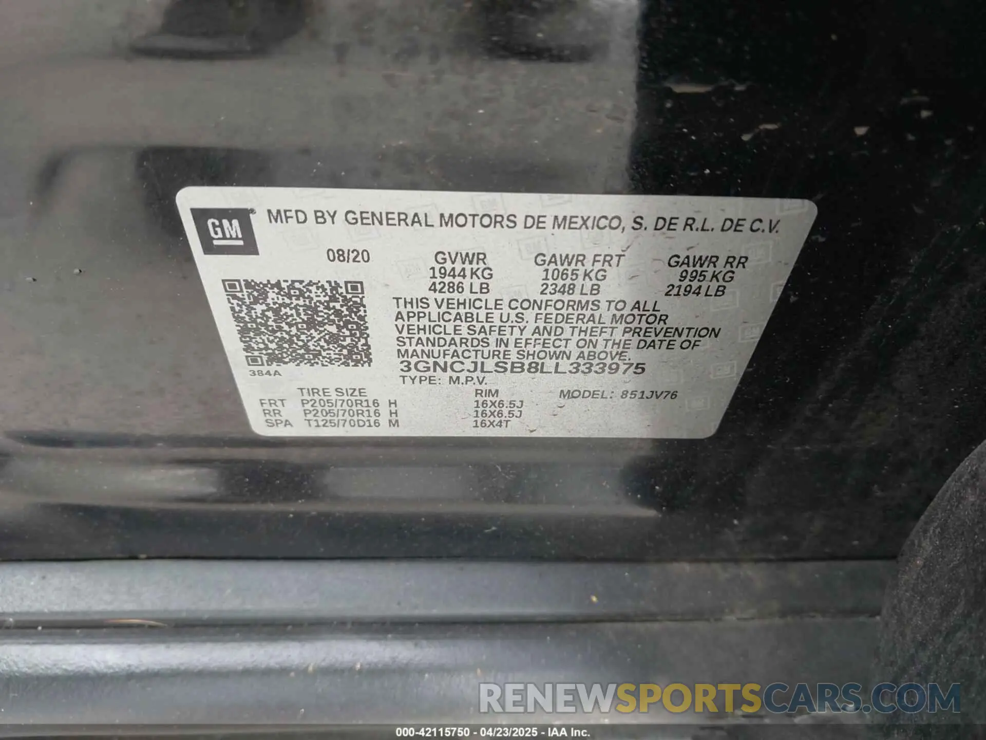 9 fotografías del automóvil dañado 3GNCJLSB8LL333975 CHEVROLET TRAX 2020