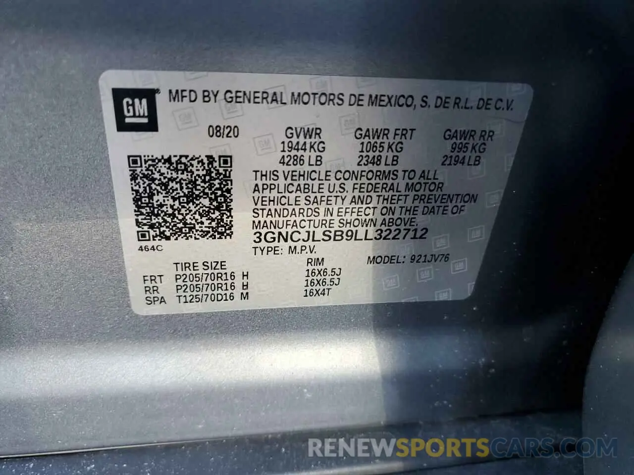 13 fotografías del automóvil dañado 3GNCJLSB9LL322712 CHEVROLET TRAX 2020