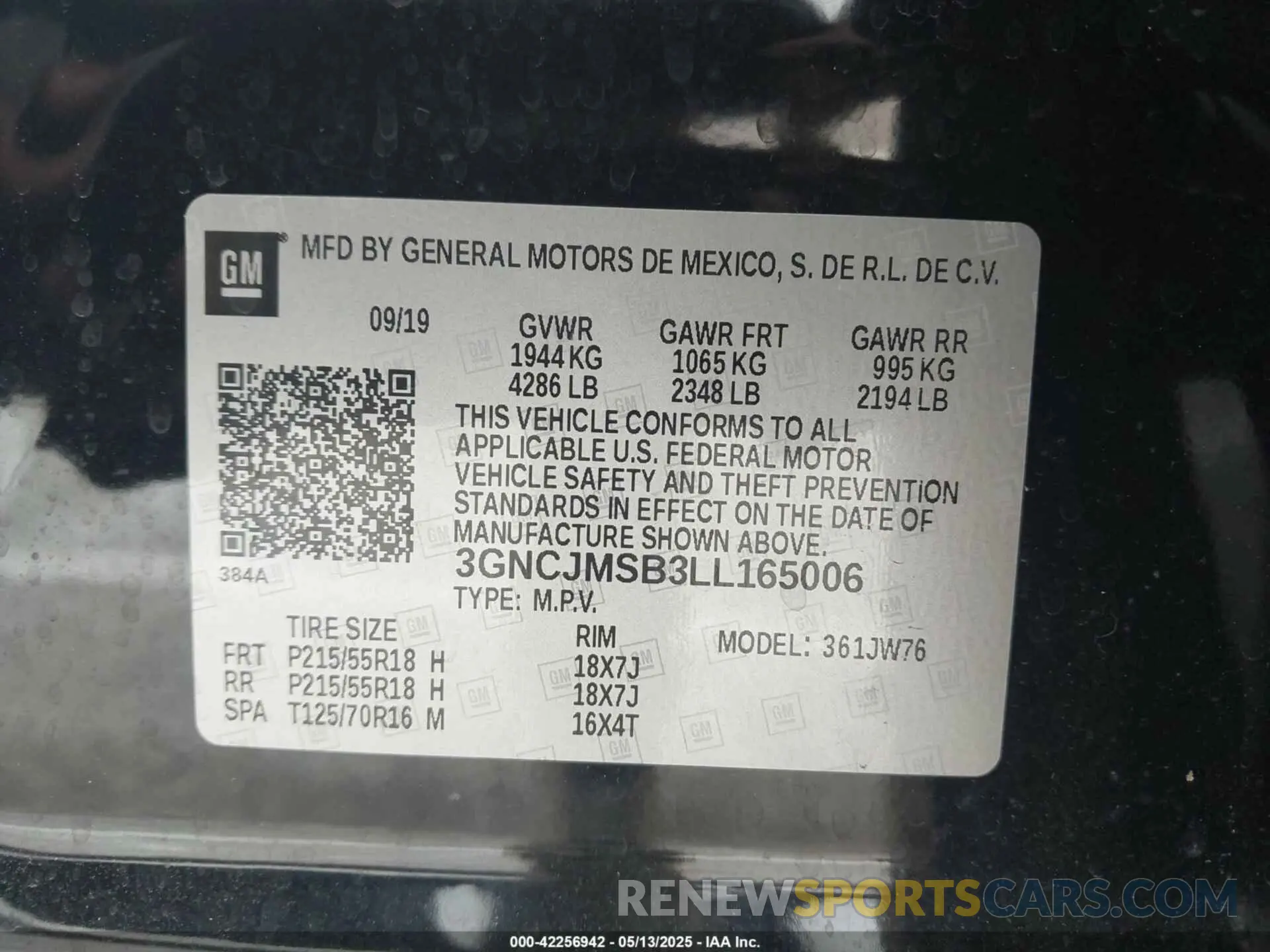9 fotografías del automóvil dañado 3GNCJMSB3LL165006 CHEVROLET TRAX 2020