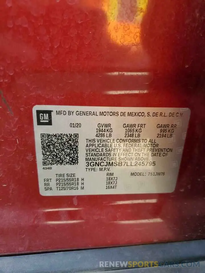 13 fotografías del automóvil dañado 3GNCJMSB7LL245795 CHEVROLET TRAX 2020