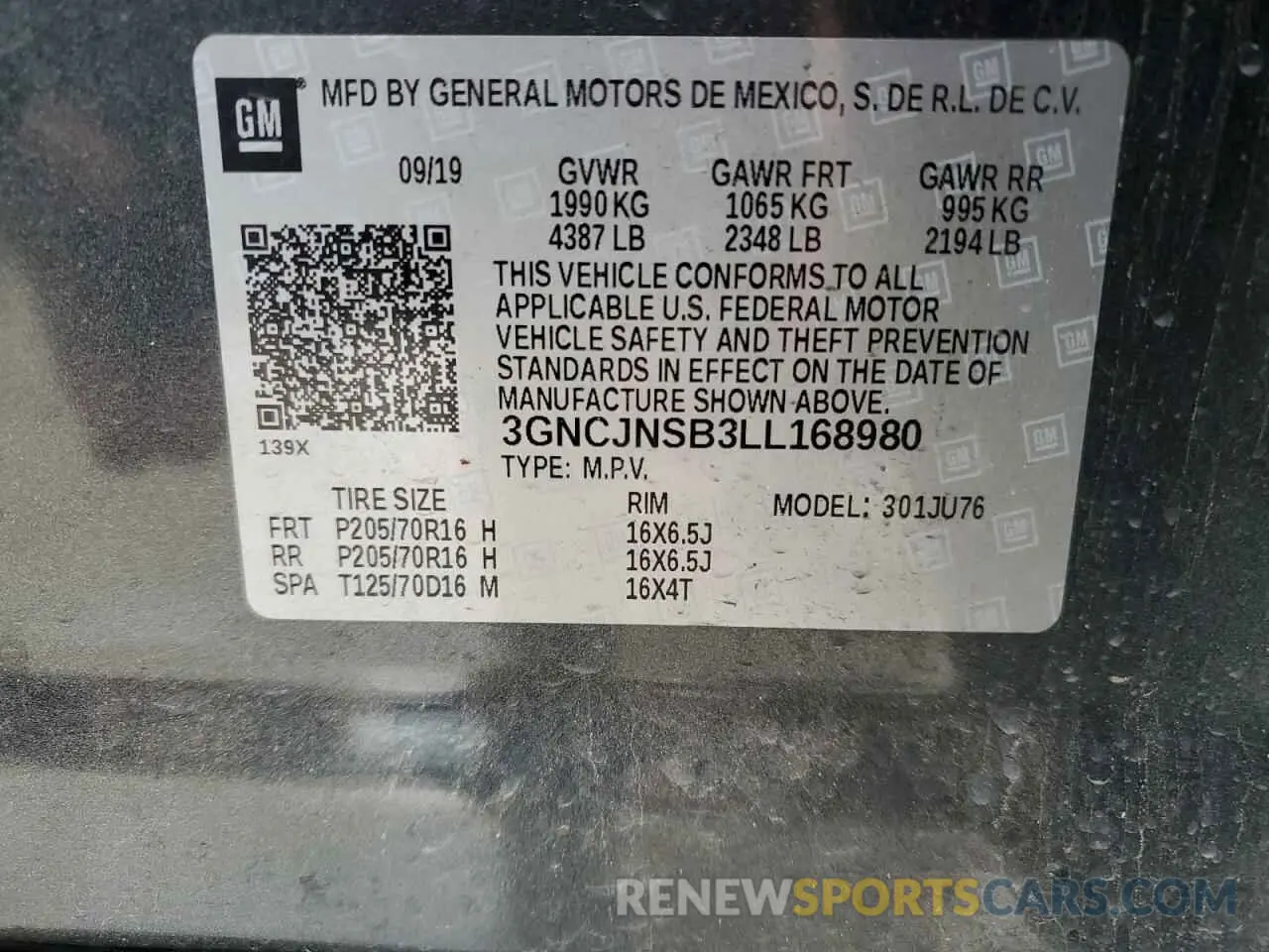 13 fotografías del automóvil dañado 3GNCJNSB3LL168980 CHEVROLET TRAX 2020