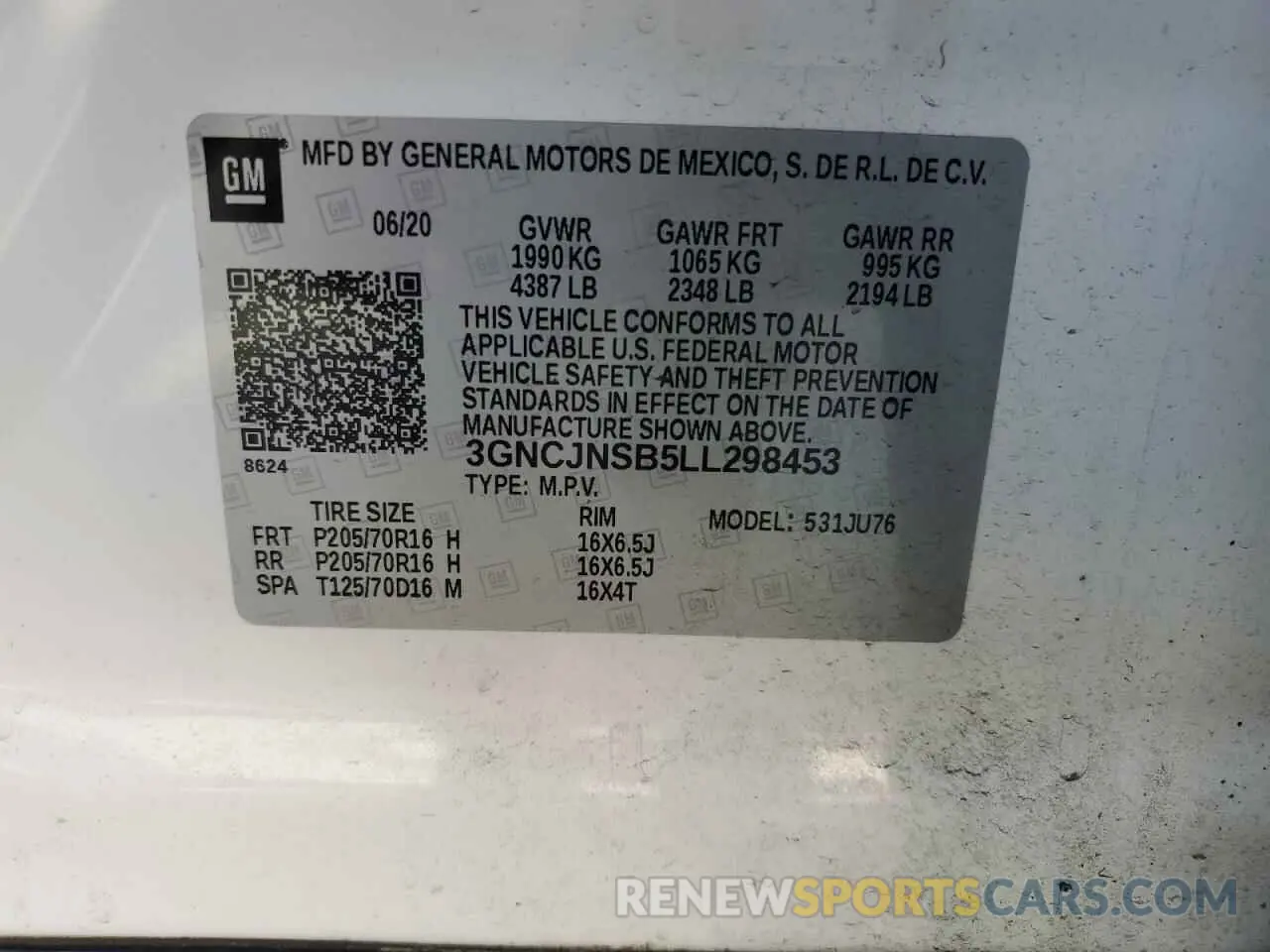 14 fotografías del automóvil dañado 3GNCJNSB5LL298453 CHEVROLET TRAX 2020