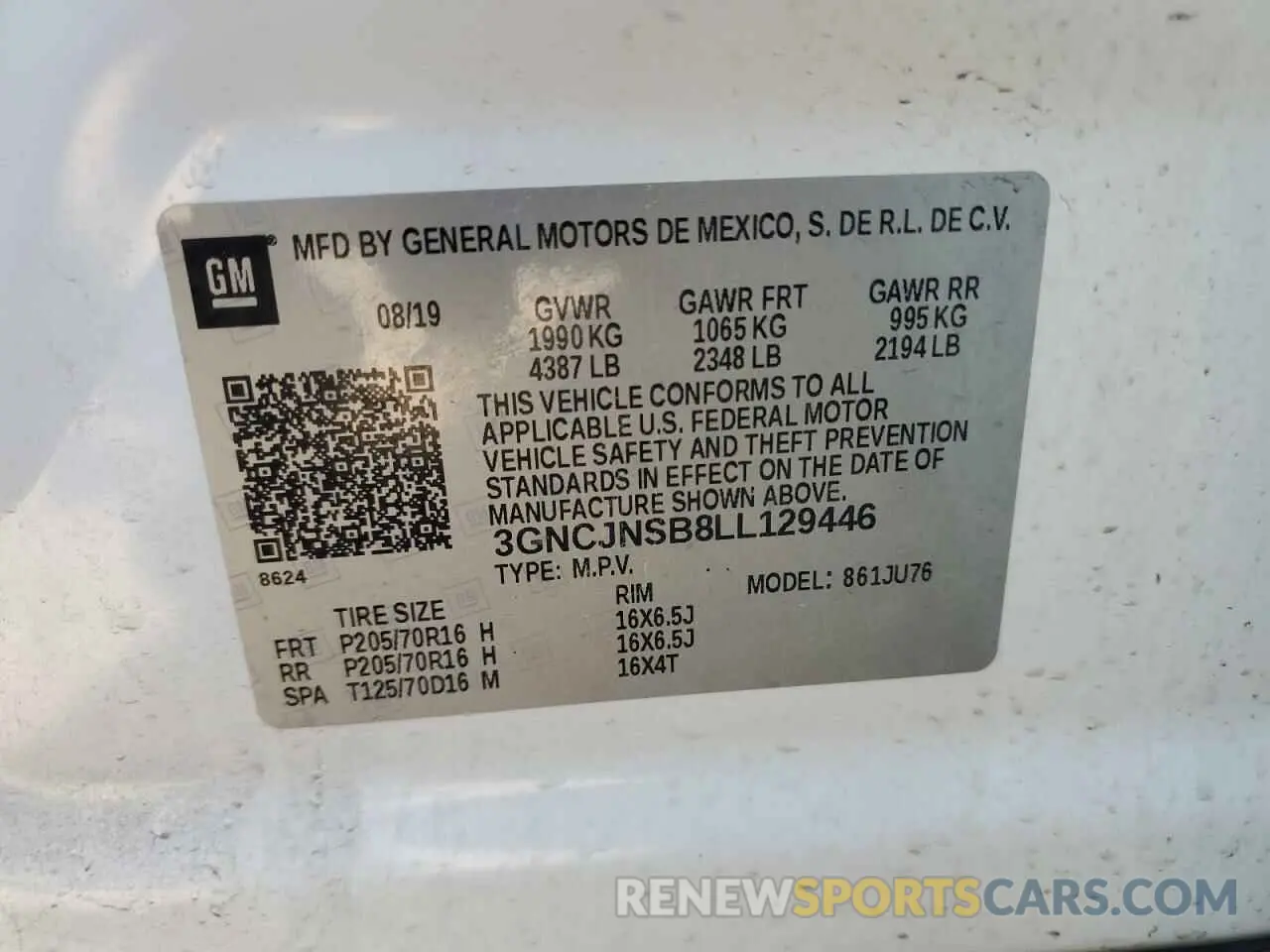 14 fotografías del automóvil dañado 3GNCJNSB8LL129446 CHEVROLET TRAX 2020