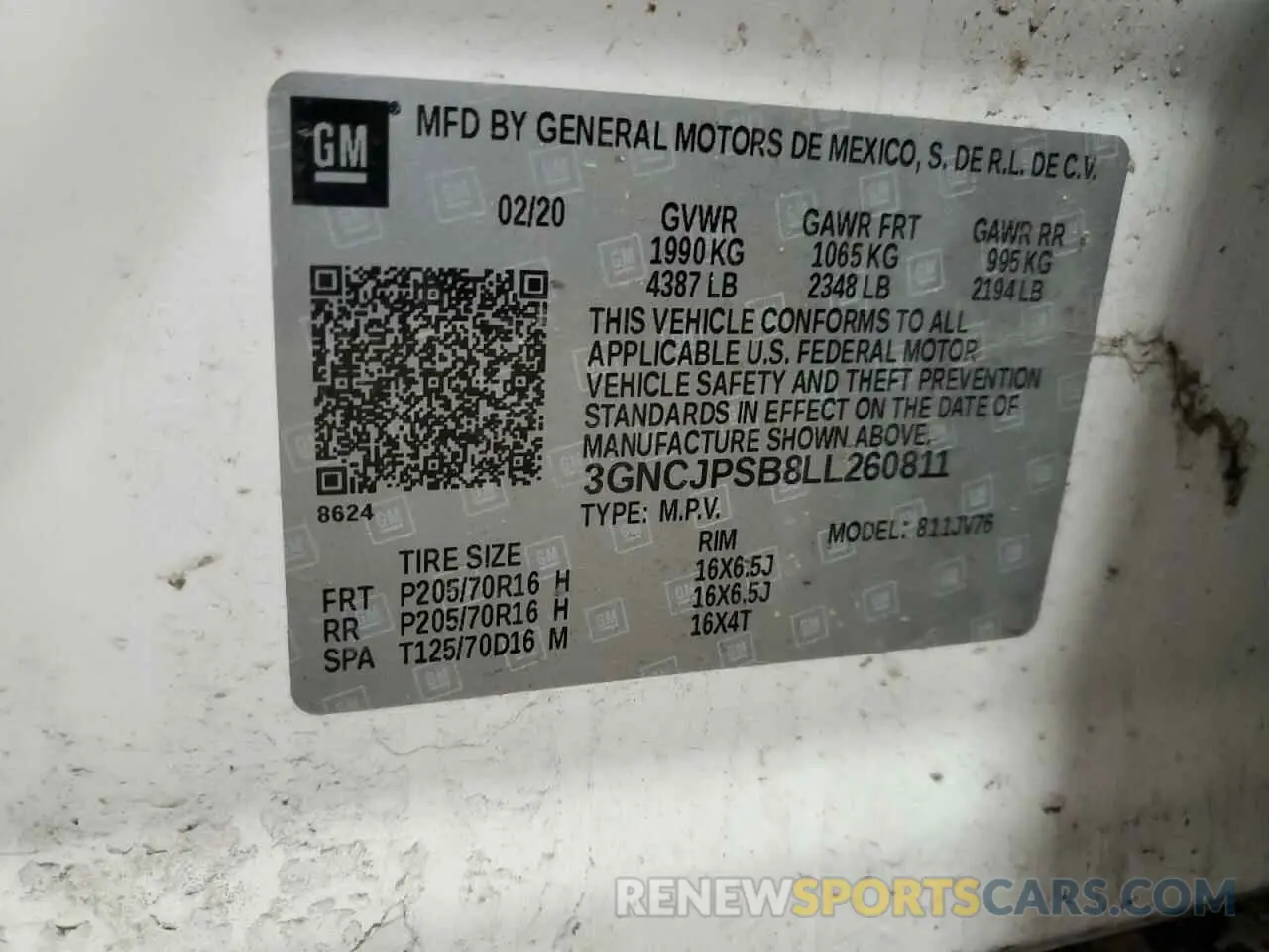 14 fotografías del automóvil dañado 3GNCJPSB8LL260811 CHEVROLET TRAX 2020