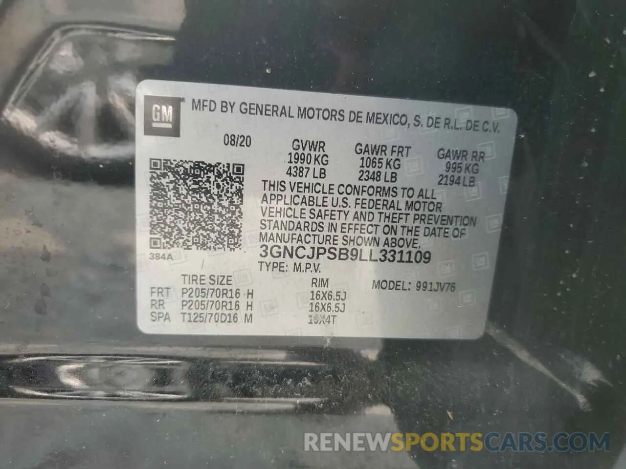 12 fotografías del automóvil dañado 3GNCJPSB9LL331109 CHEVROLET TRAX 2020