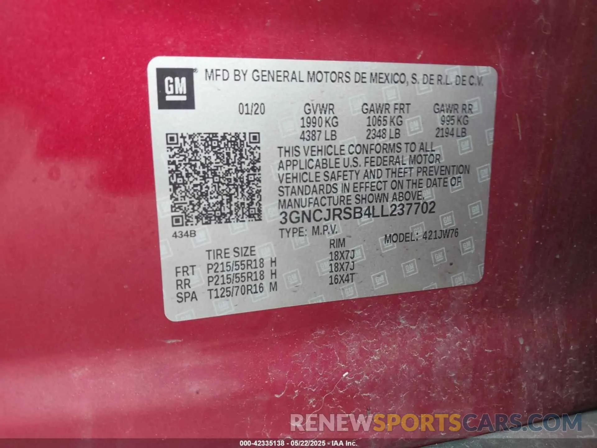 9 fotografías del automóvil dañado 3GNCJRSB4LL237702 CHEVROLET TRAX 2020