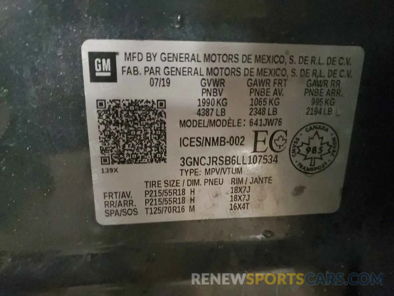14 fotografías del automóvil dañado 3GNCJRSB6LL107534 CHEVROLET TRAX 2020