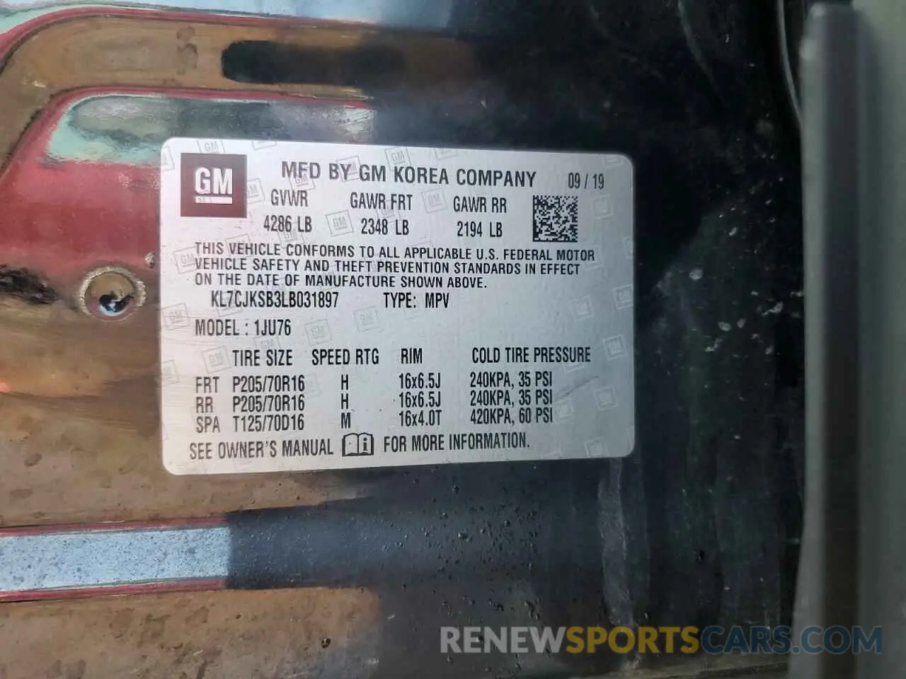 14 fotografías del automóvil dañado KL7CJKSB3LB031897 CHEVROLET TRAX 2020