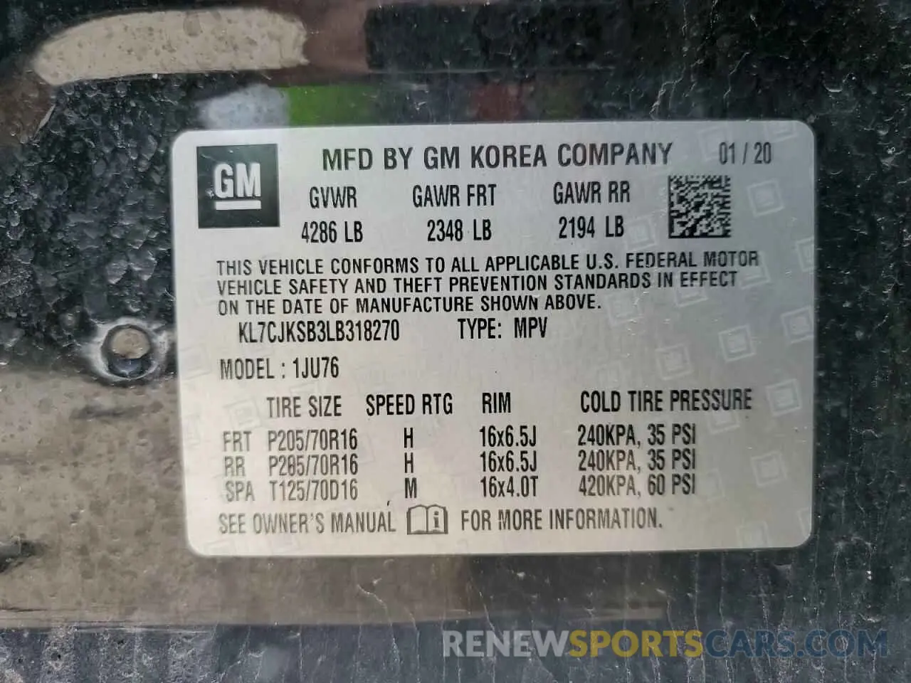13 fotografías del automóvil dañado KL7CJKSB3LB318270 CHEVROLET TRAX 2020
