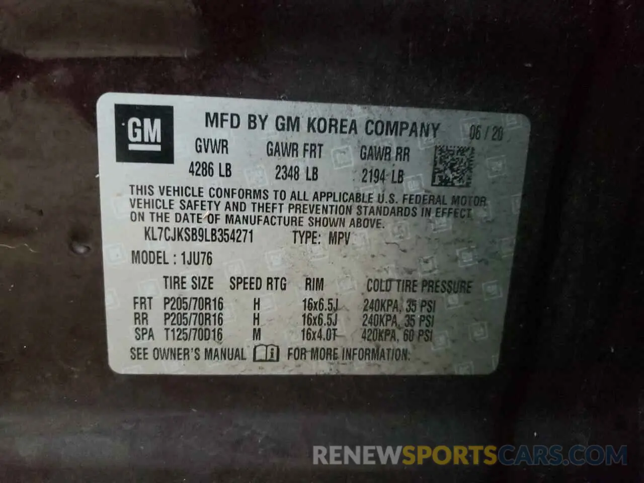 15 fotografías del automóvil dañado KL7CJKSB9LB354271 CHEVROLET TRAX 2020