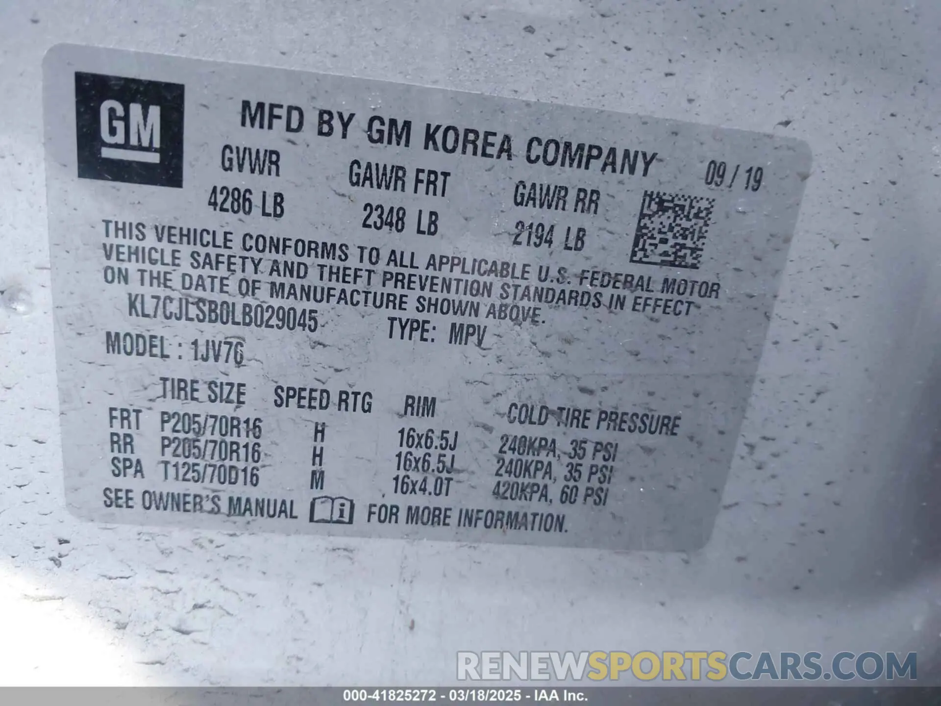 9 fotografías del automóvil dañado KL7CJLSB0LB029045 CHEVROLET TRAX 2020