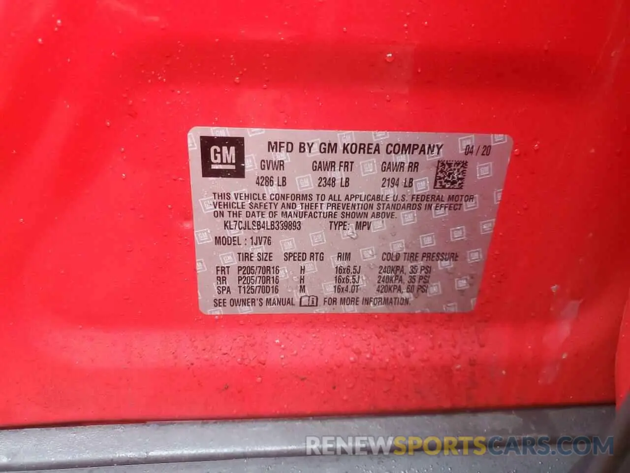 13 fotografías del automóvil dañado KL7CJLSB4LB339893 CHEVROLET TRAX 2020