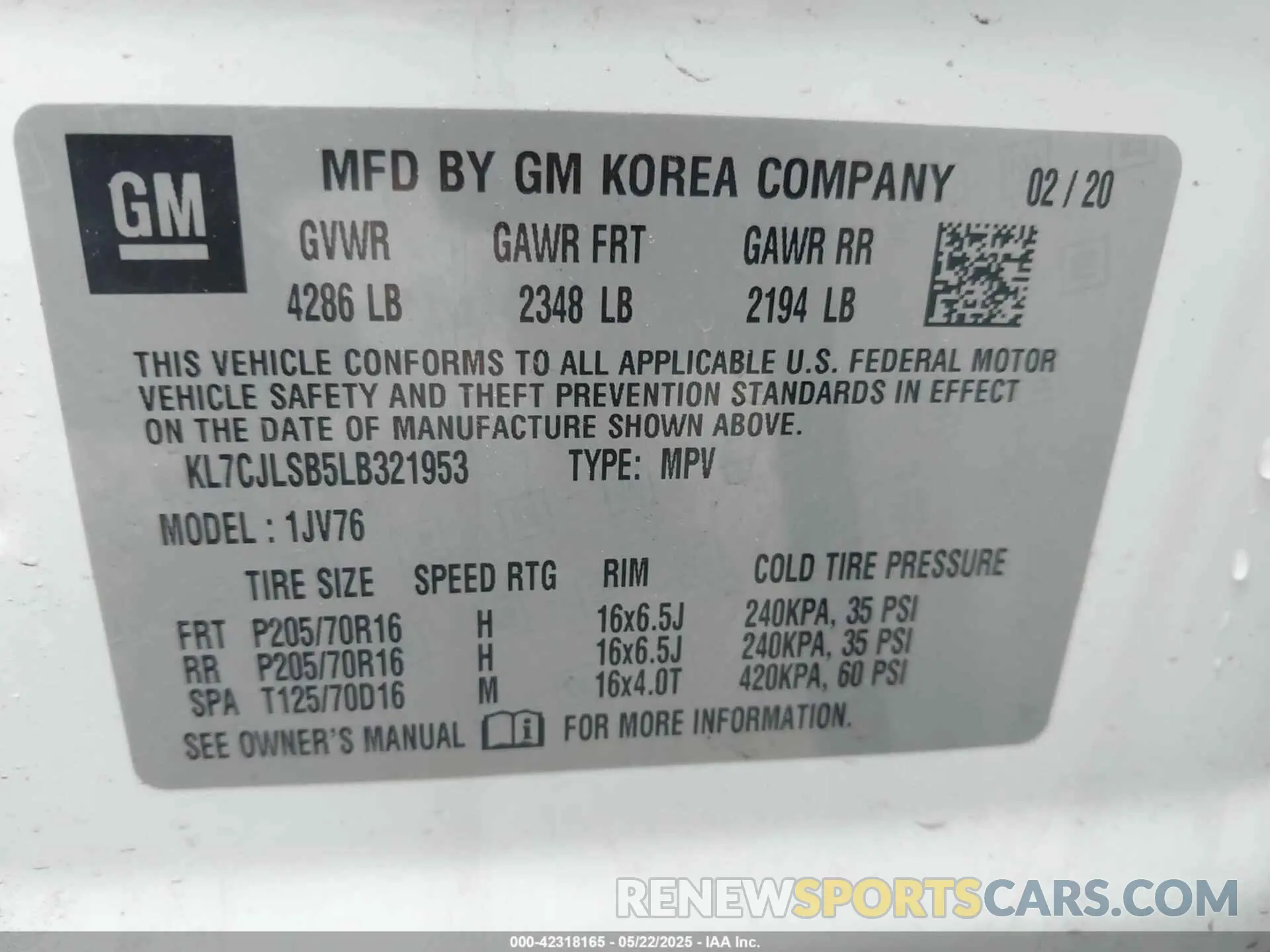 9 fotografías del automóvil dañado KL7CJLSB5LB321953 CHEVROLET TRAX 2020
