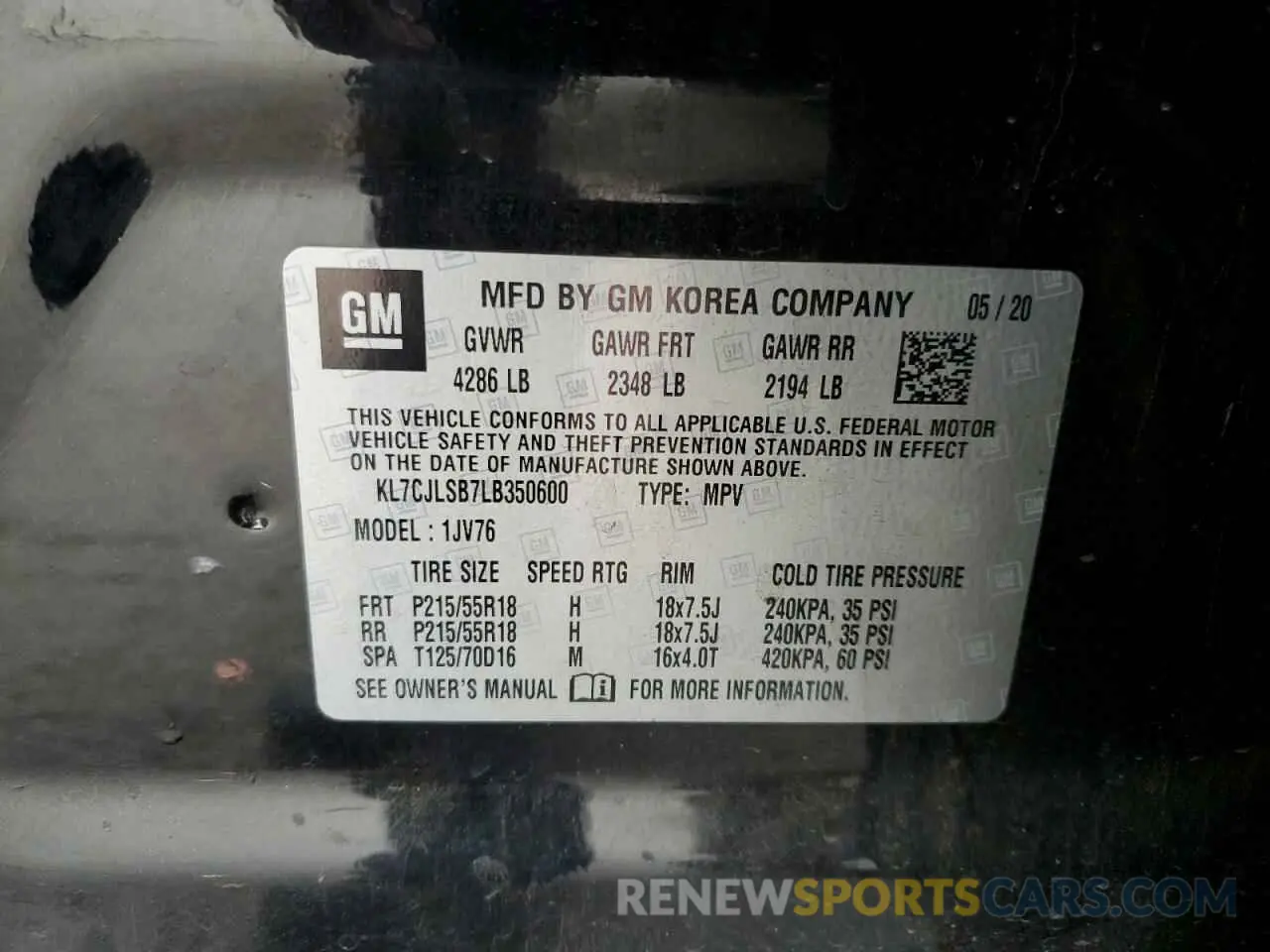 14 fotografías del automóvil dañado KL7CJLSB7LB350600 CHEVROLET TRAX 2020