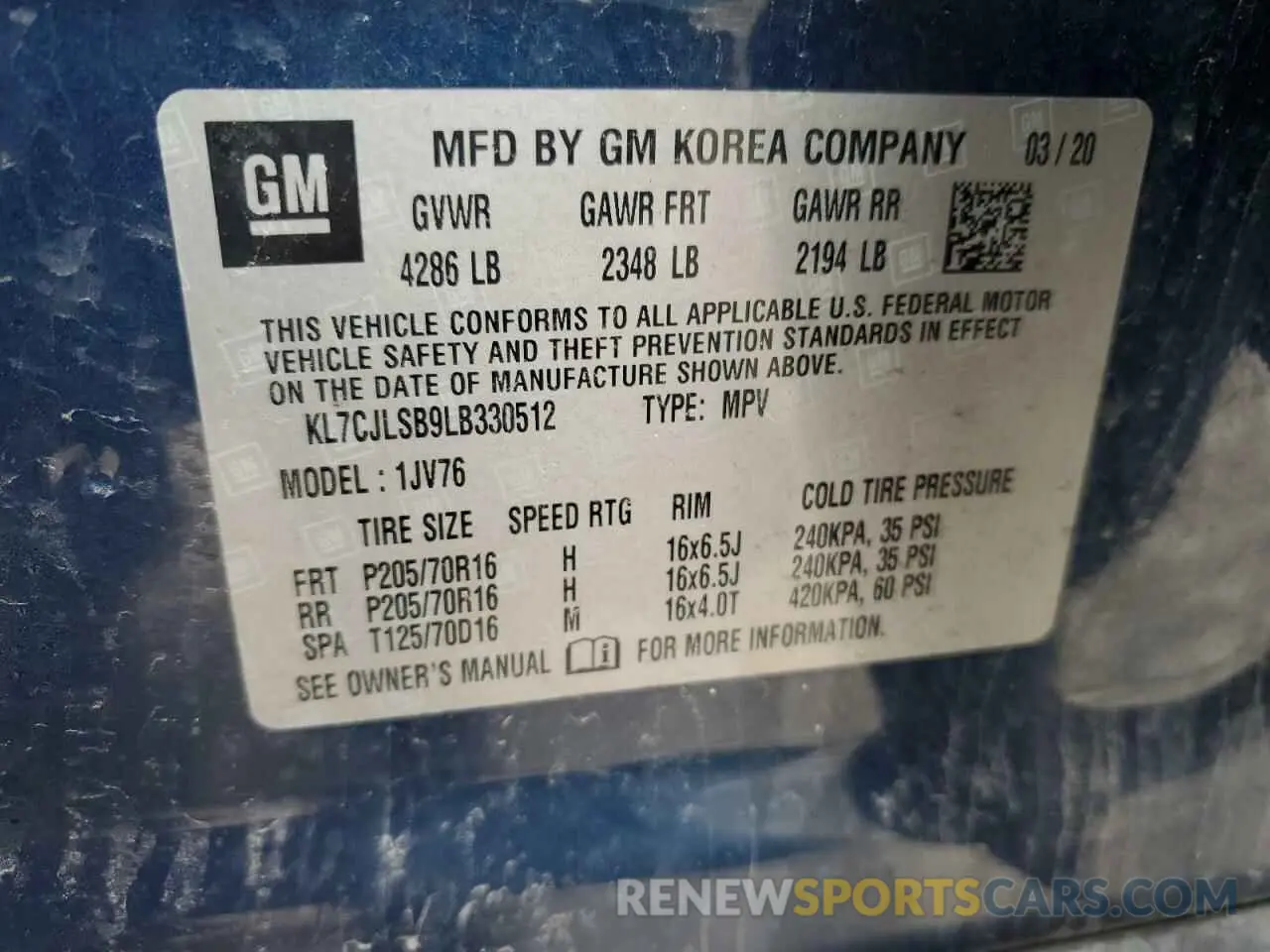 12 fotografías del automóvil dañado KL7CJLSB9LB330512 CHEVROLET TRAX 2020