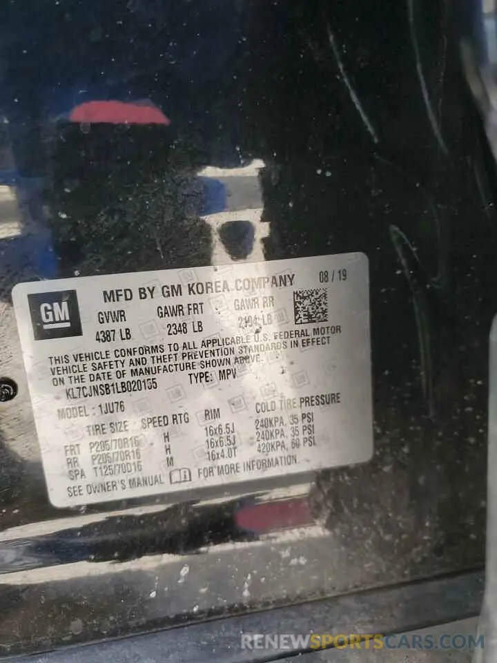 13 fotografías del automóvil dañado KL7CJNSB1LB020155 CHEVROLET TRAX 2020