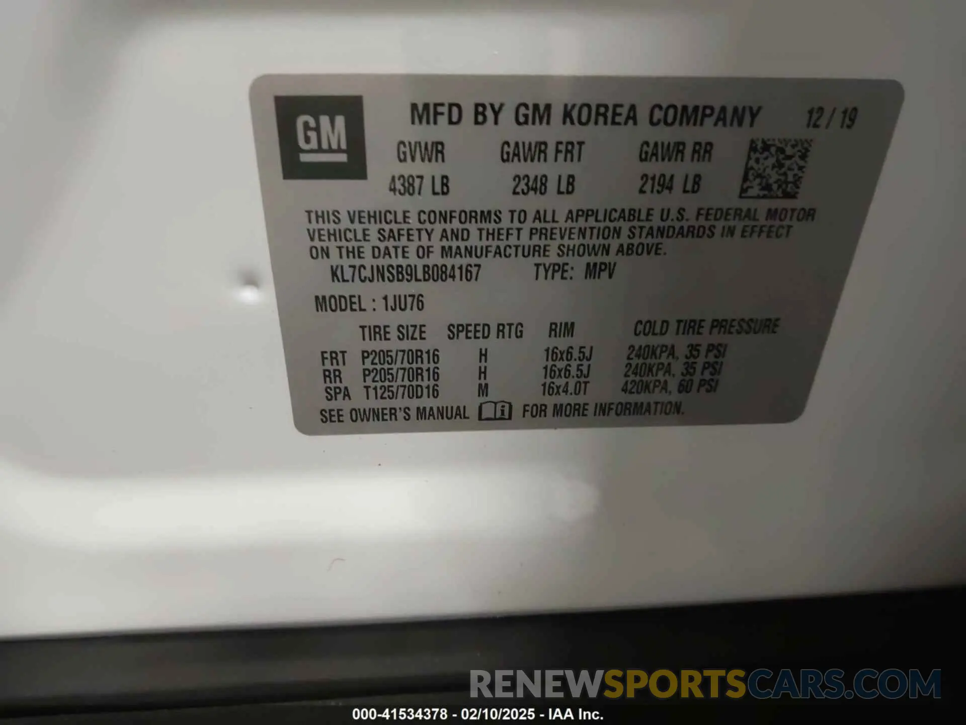 9 fotografías del automóvil dañado KL7CJNSB9LB084167 CHEVROLET TRAX 2020