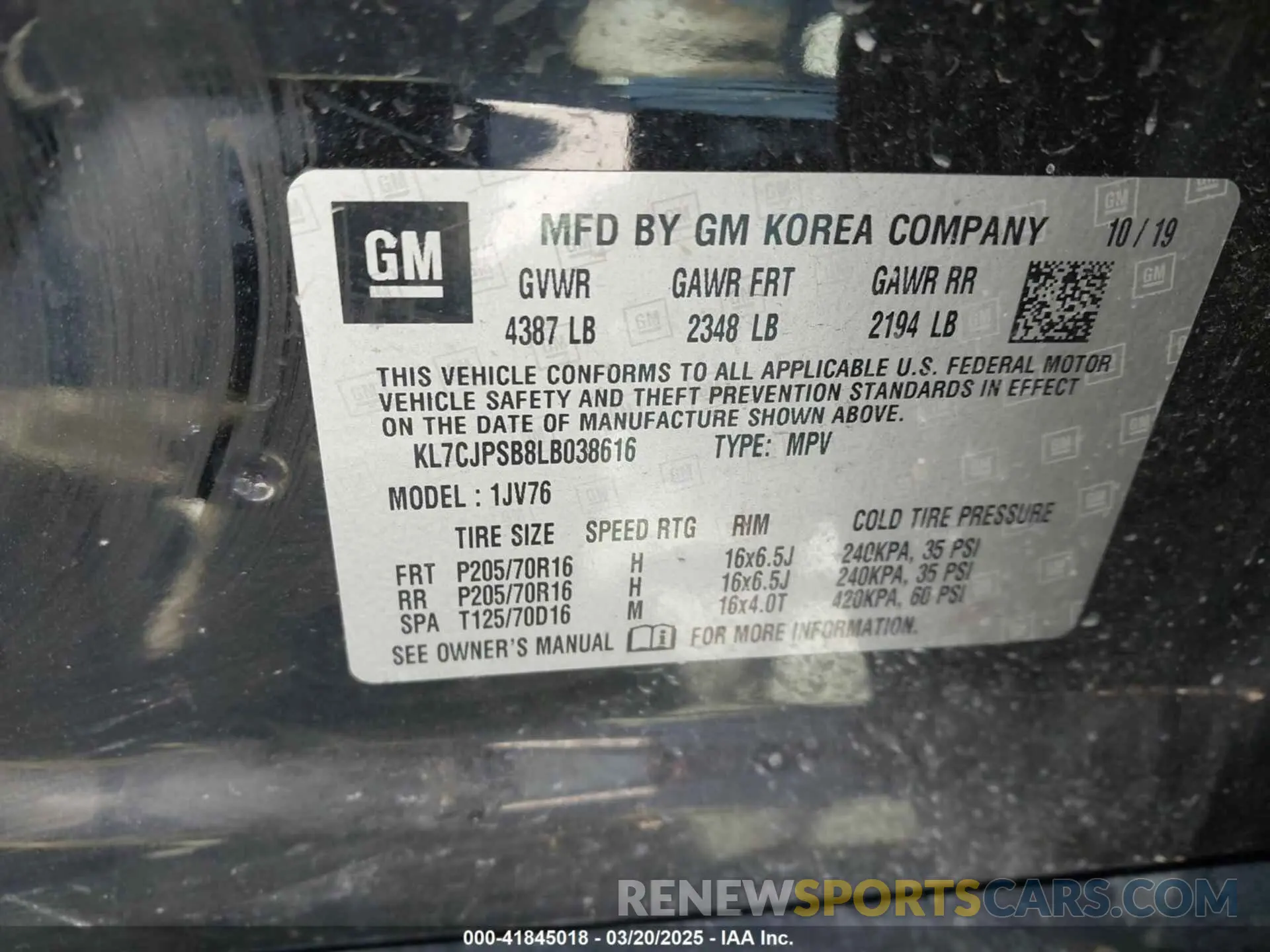 9 fotografías del automóvil dañado KL7CJPSB8LB038616 CHEVROLET TRAX 2020