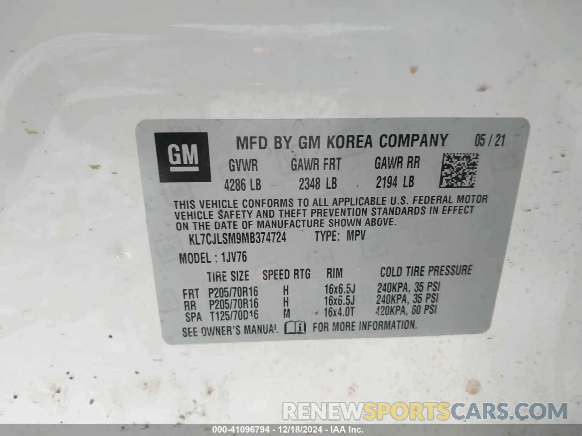 9 fotografías del automóvil dañado KL7CJLSM9MB374724 CHEVROLET TRAX 2021