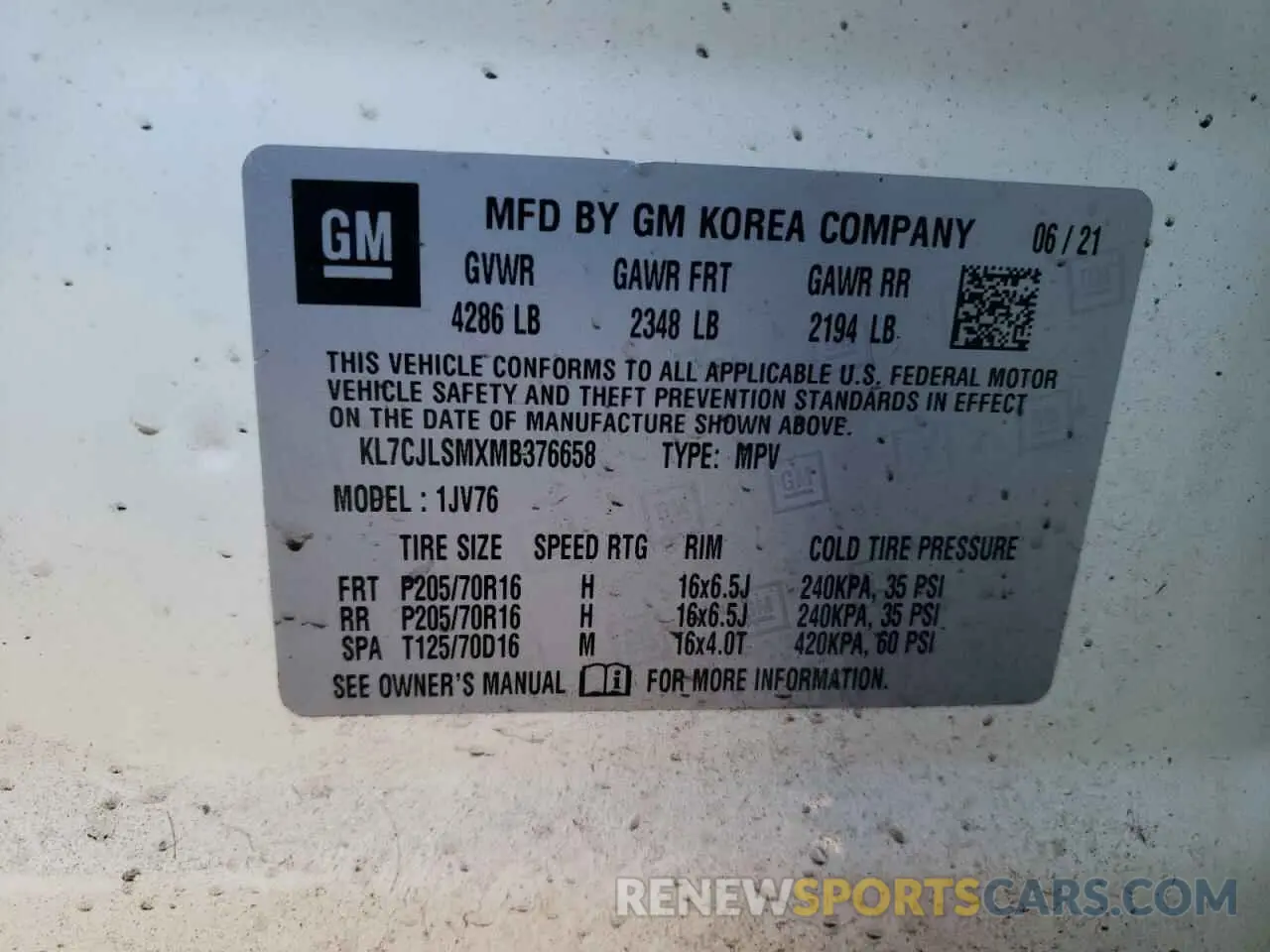 14 fotografías del automóvil dañado KL7CJLSMXMB376658 CHEVROLET TRAX 2021