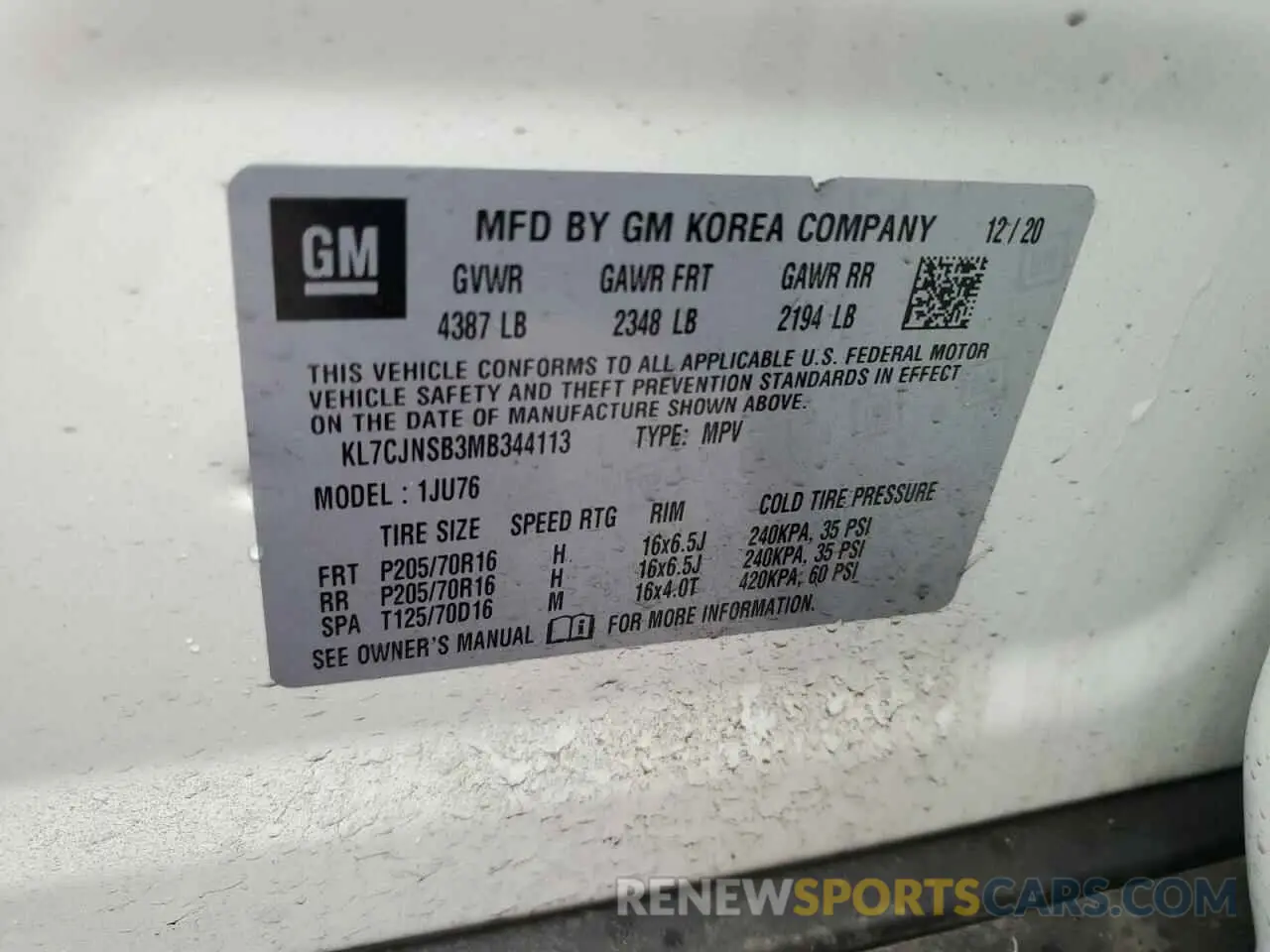 13 fotografías del automóvil dañado KL7CJNSB3MB344113 CHEVROLET TRAX 2021