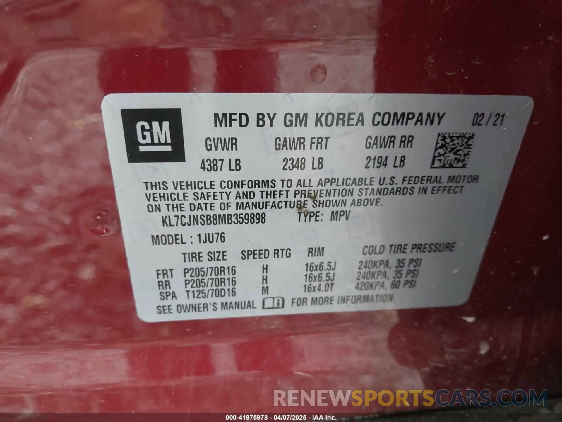 9 fotografías del automóvil dañado KL7CJNSB8MB359898 CHEVROLET TRAX 2021