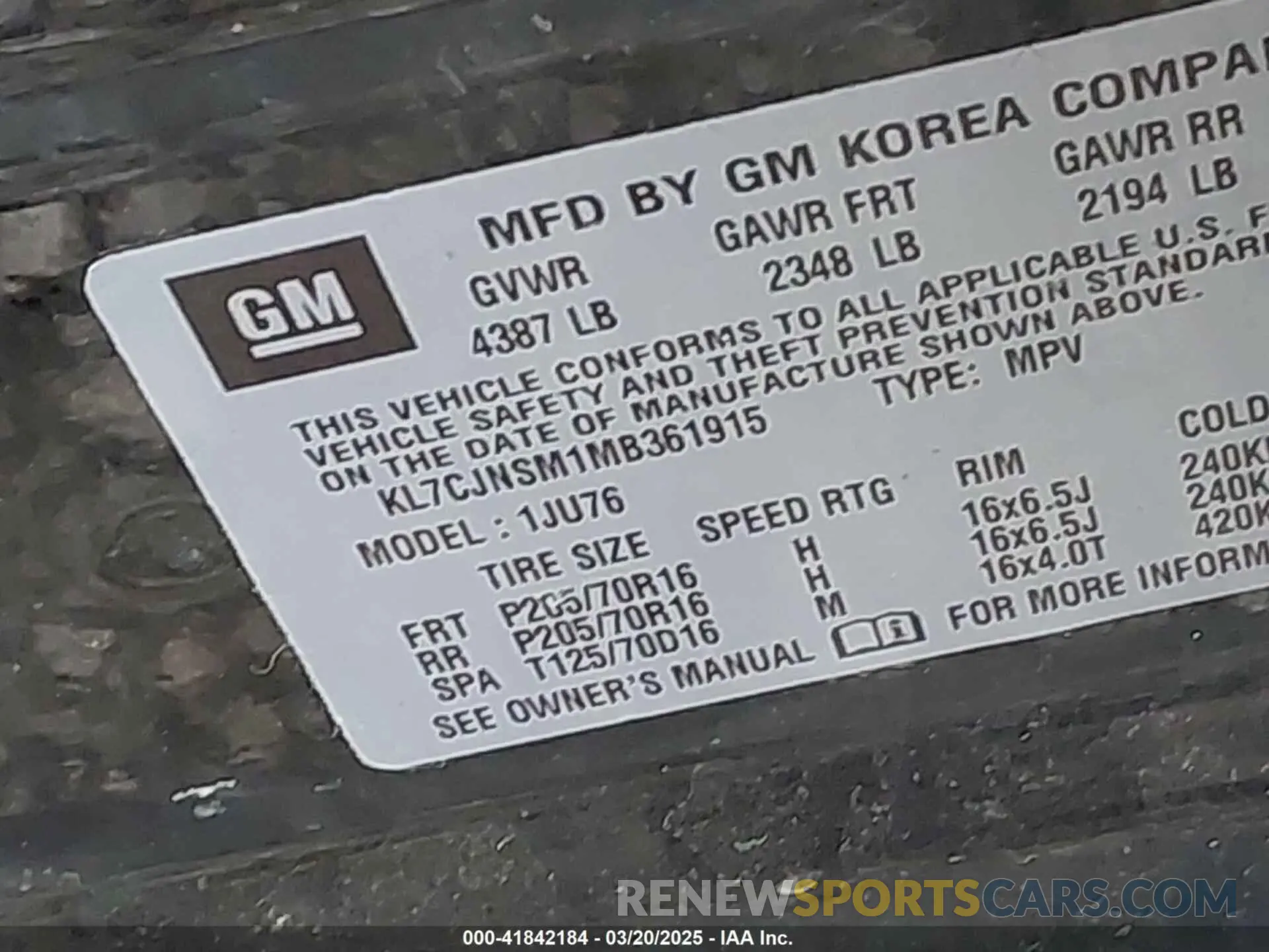 9 fotografías del automóvil dañado KL7CJNSM1MB361915 CHEVROLET TRAX 2021