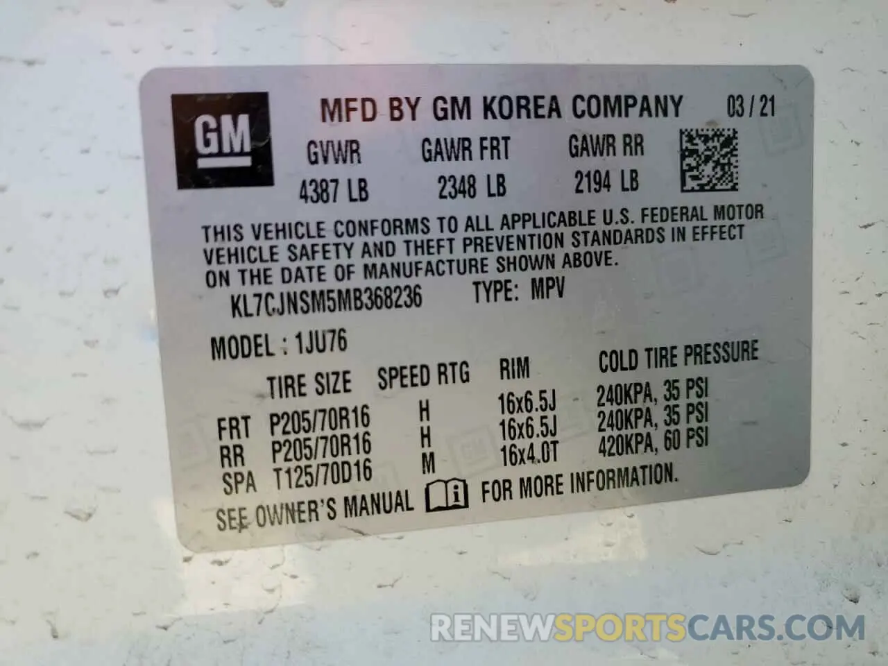 15 fotografías del automóvil dañado KL7CJNSM5MB368236 CHEVROLET TRAX 2021