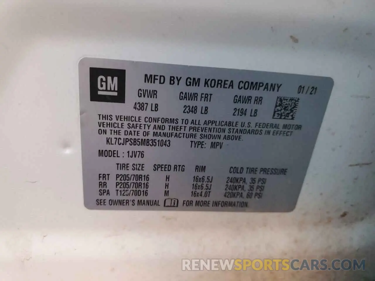 12 fotografías del automóvil dañado KL7CJPSB5MB351043 CHEVROLET TRAX 2021
