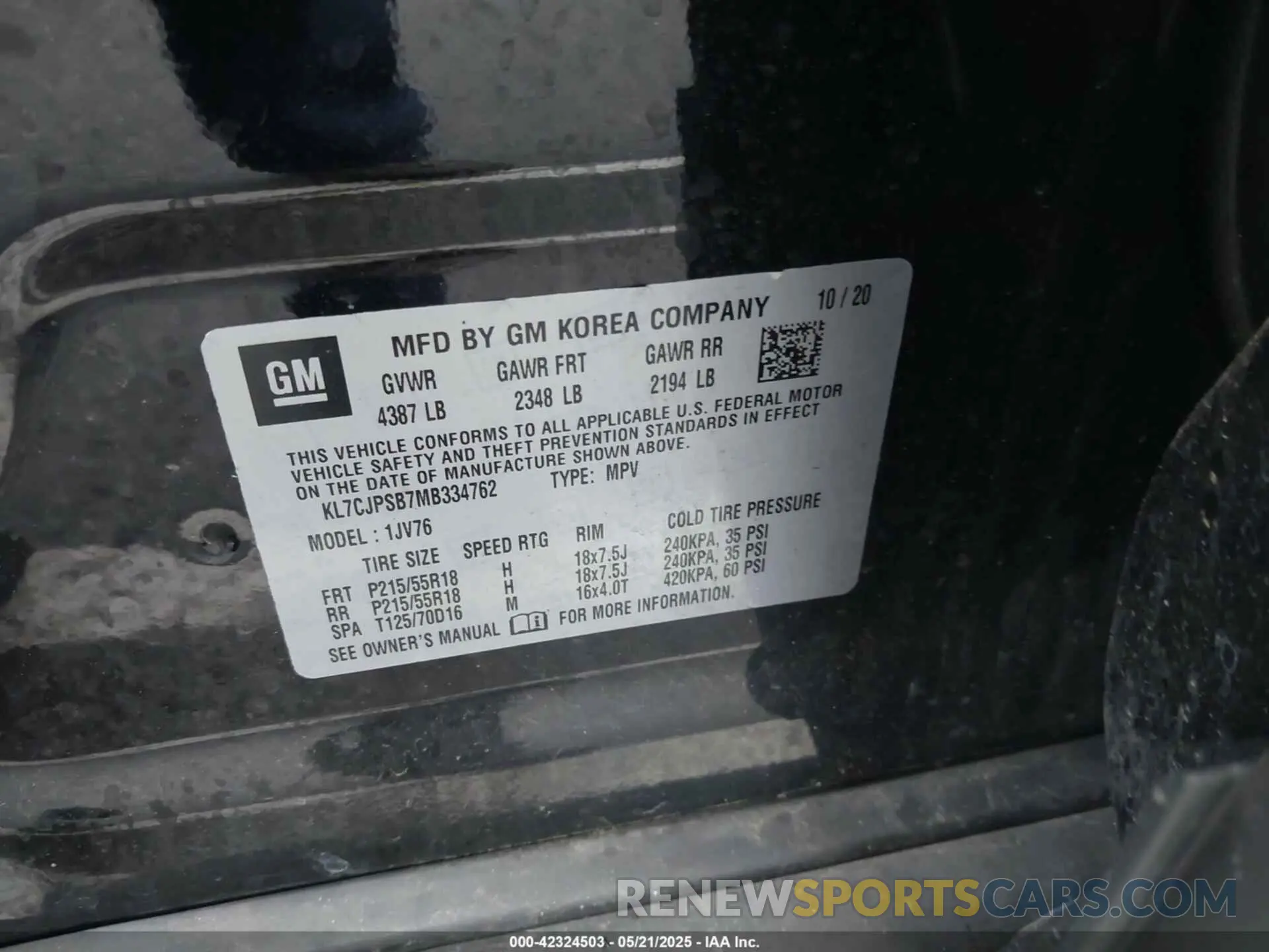 9 fotografías del automóvil dañado KL7CJPSB7MB334762 CHEVROLET TRAX 2021