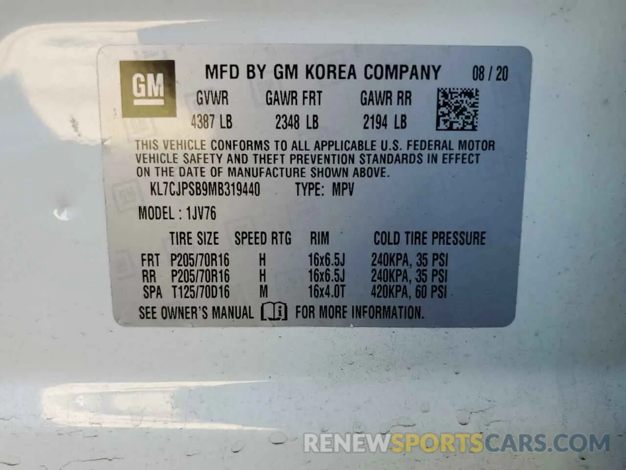 12 fotografías del automóvil dañado KL7CJPSB9MB319440 CHEVROLET TRAX 2021