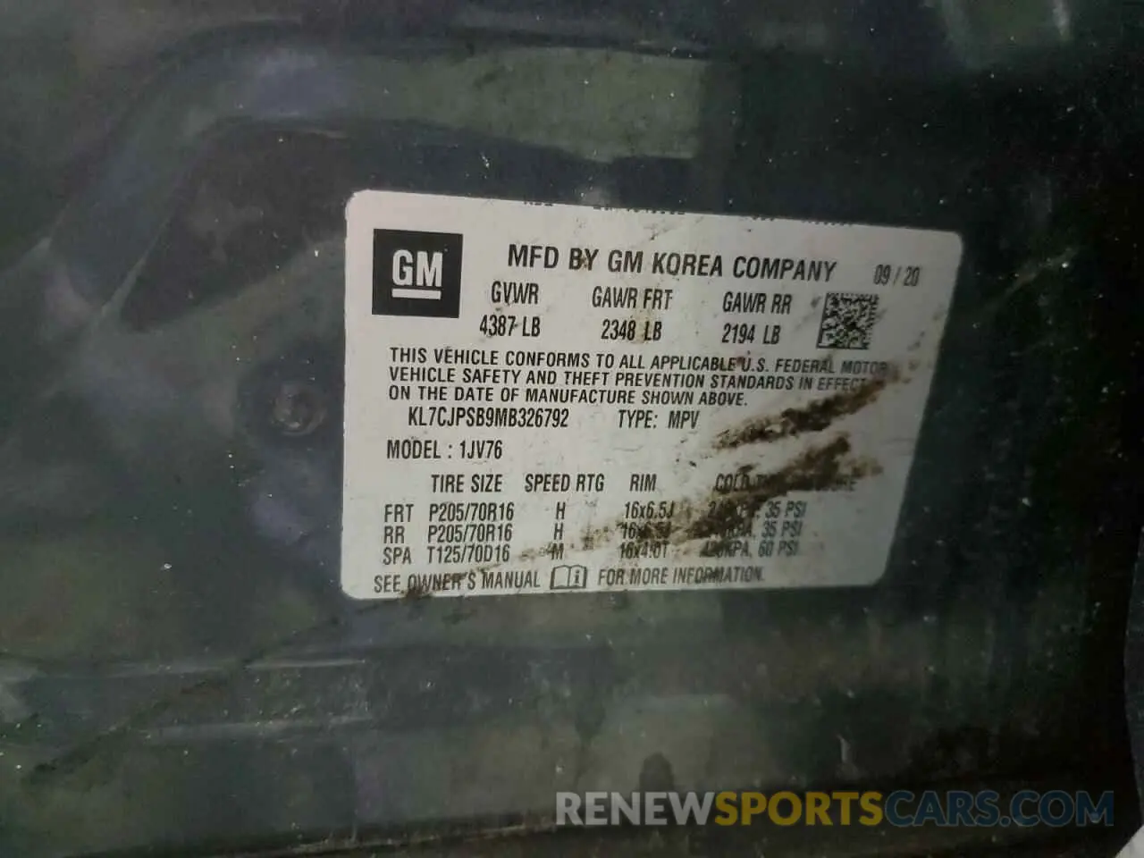 13 fotografías del automóvil dañado KL7CJPSB9MB326792 CHEVROLET TRAX 2021