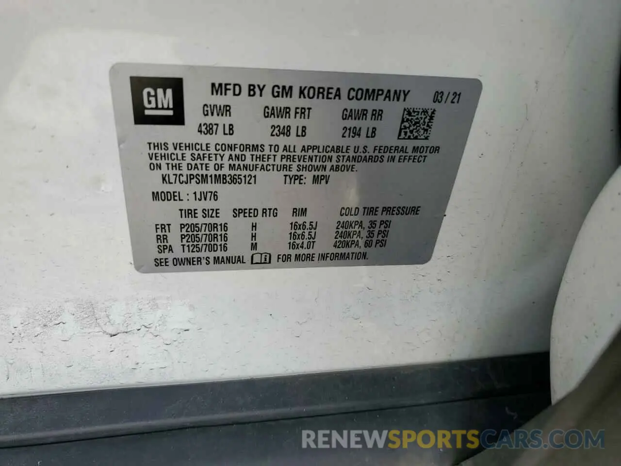 12 fotografías del automóvil dañado KL7CJPSM1MB365121 CHEVROLET TRAX 2021