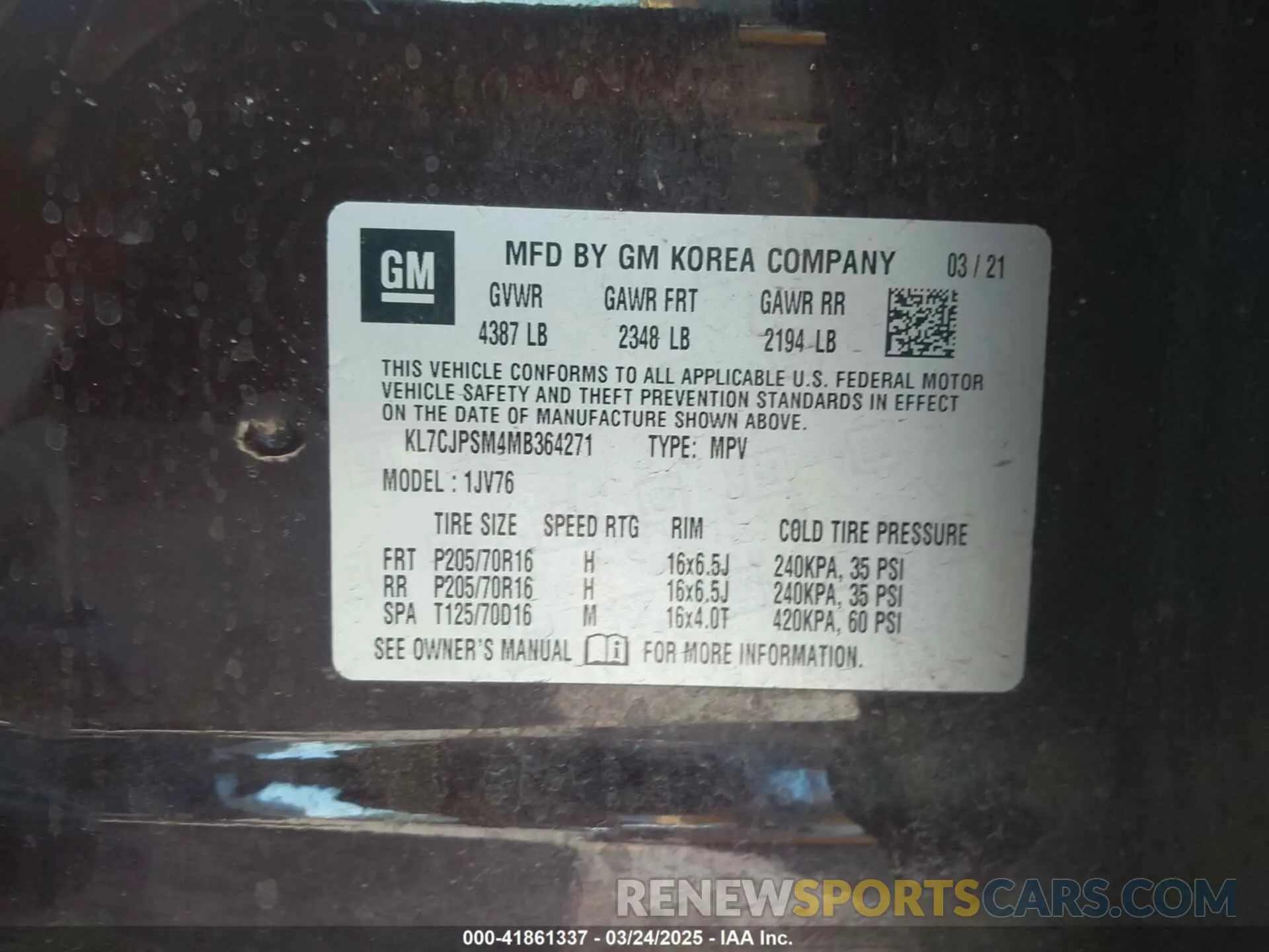 9 fotografías del automóvil dañado KL7CJPSM4MB364271 CHEVROLET TRAX 2021