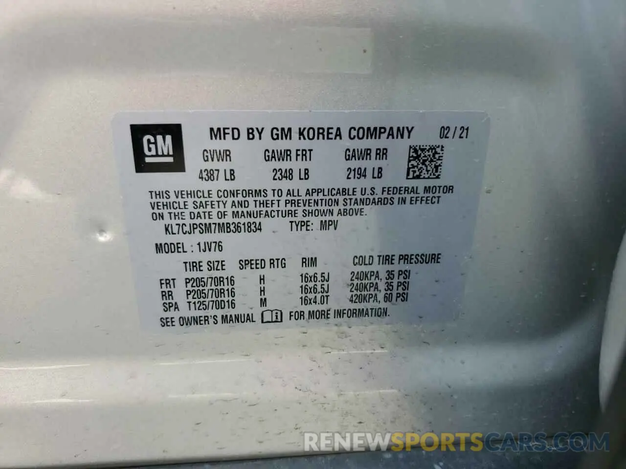 13 fotografías del automóvil dañado KL7CJPSM7MB361834 CHEVROLET TRAX 2021