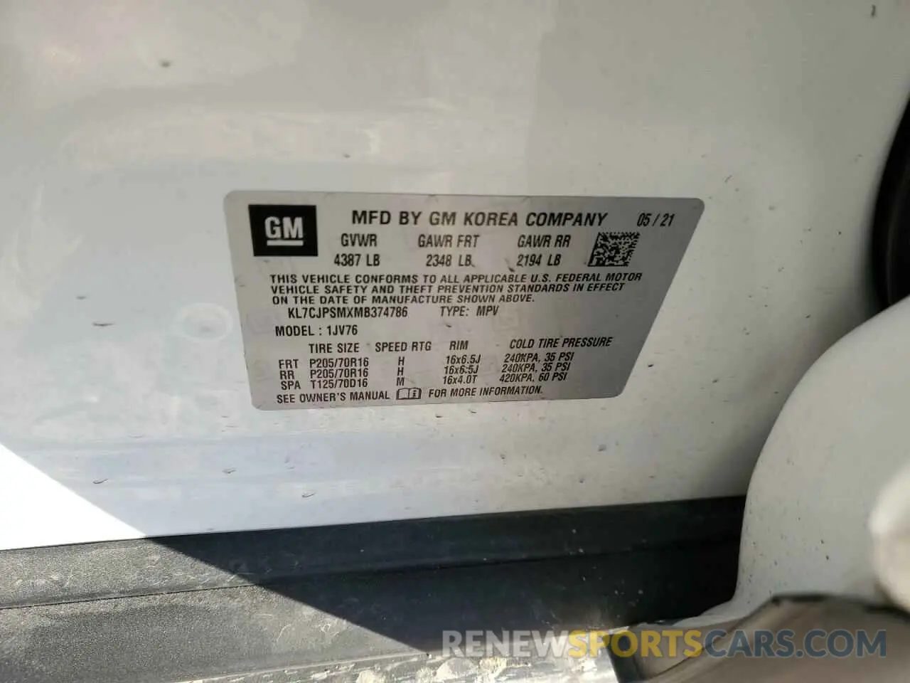 13 fotografías del automóvil dañado KL7CJPSMXMB374786 CHEVROLET TRAX 2021